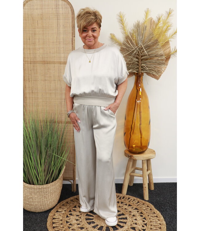 Silky wide leg broek "Lieke" kiezel