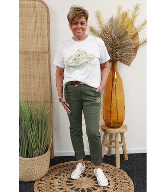 Comfi broek "Met riem" olijf groen