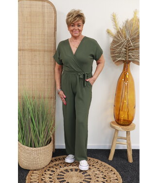 Jumpsuit "korte mouw" olijf groen