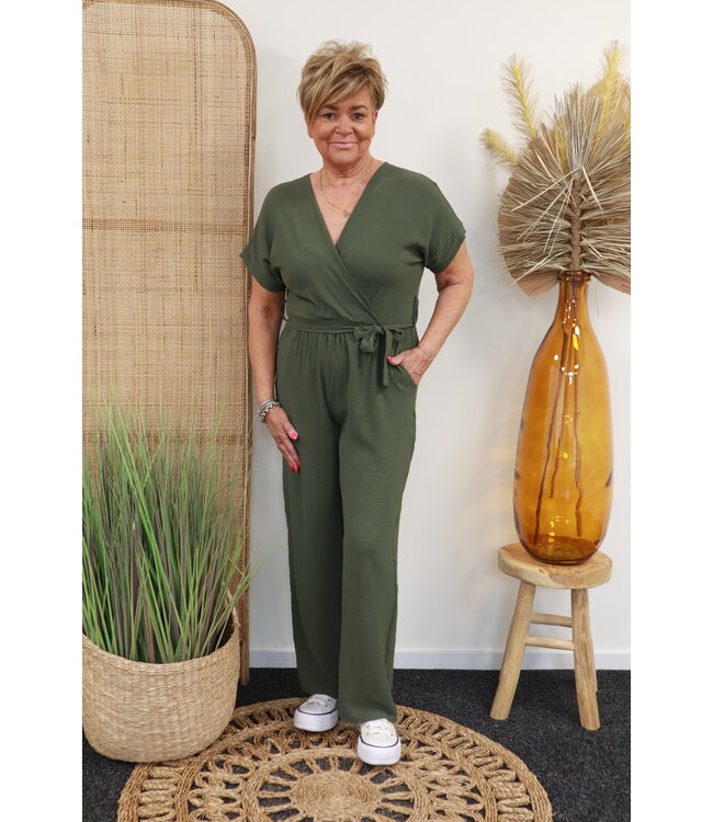 Jumpsuit "korte mouw" olijf groen