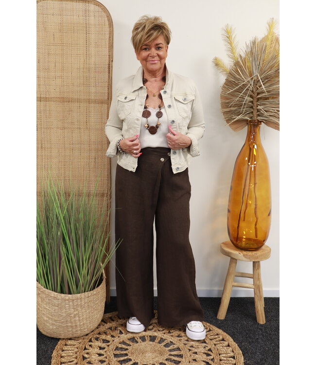 Issima Pantalon "Overslag" linnen bruin