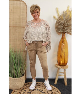 Opengewerkte trui "Cropped" beige