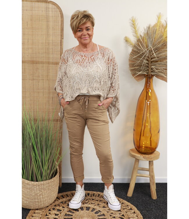 Opengewerkte trui "Cropped" beige