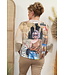 Vleermuistrui "Met print" camel/blauw
