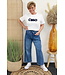 T-shirt "Ciao Badstof" wit/marine blauw