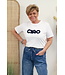 T-shirt "Ciao Badstof" wit/marine blauw