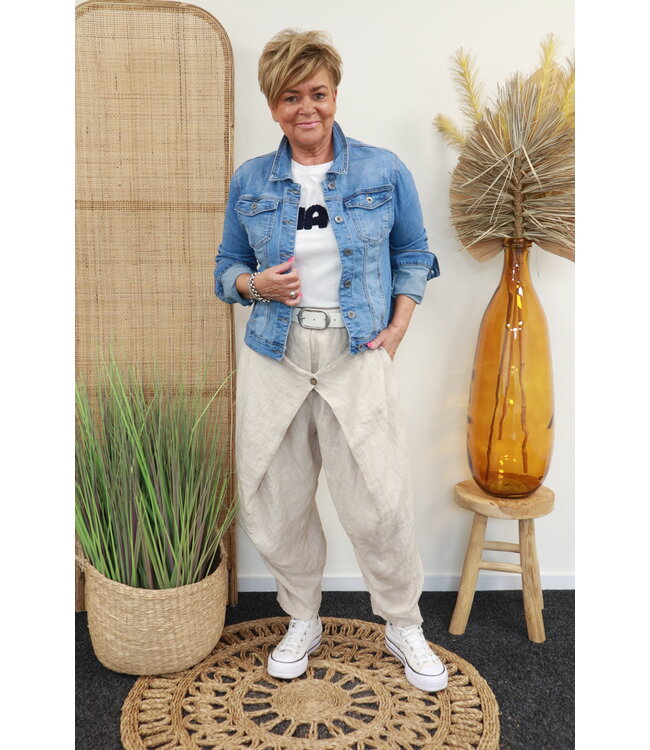 Baggy broek "Met knoop" linnen beige