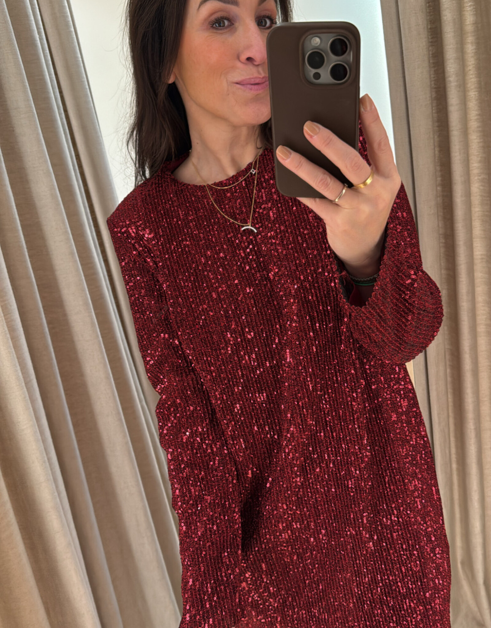 Stine Goya Short Dress Sequins Jersey Red