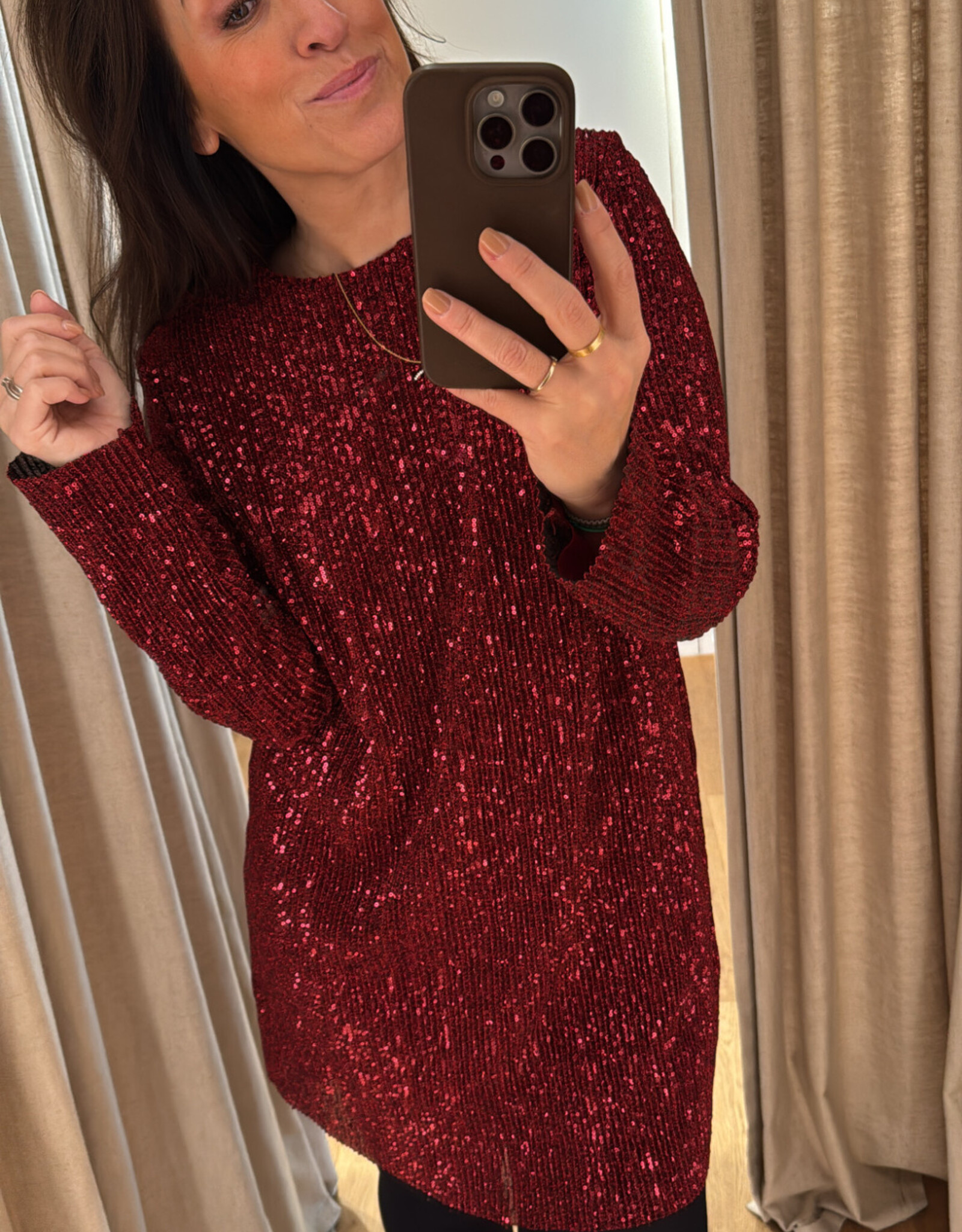 Stine Goya Short Dress Sequins Jersey Red