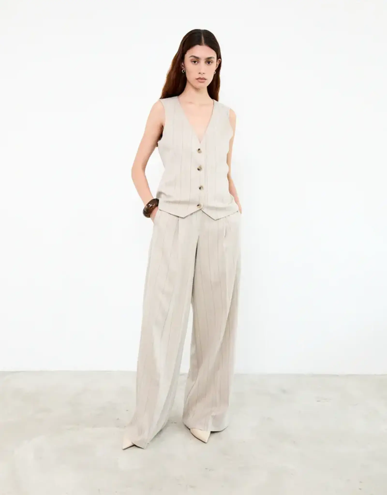 Liv The Label Logan Pants Beige Pinstripes