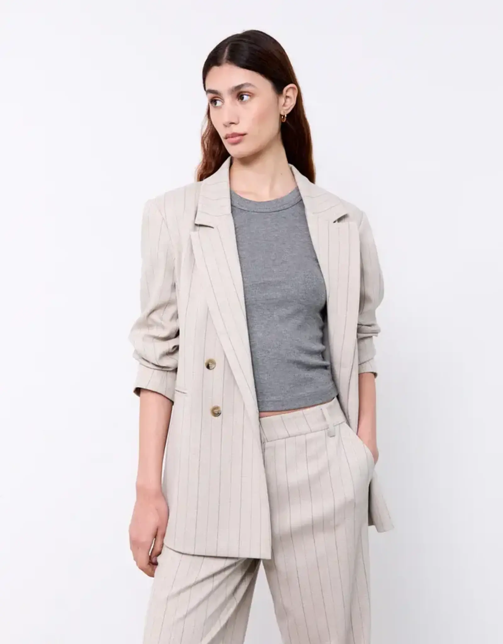 Liv The Label Indy Blazer Beige Pinstripes