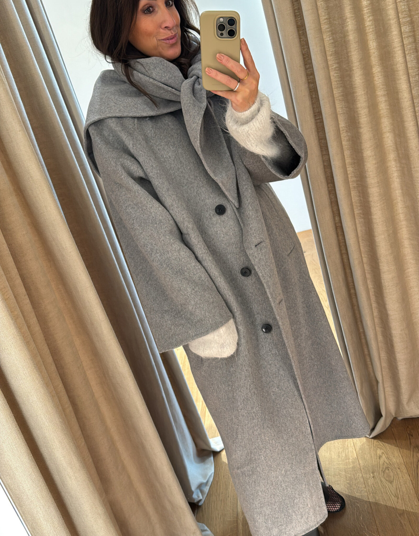 Edited Alea Coat with scarf Grey Melange