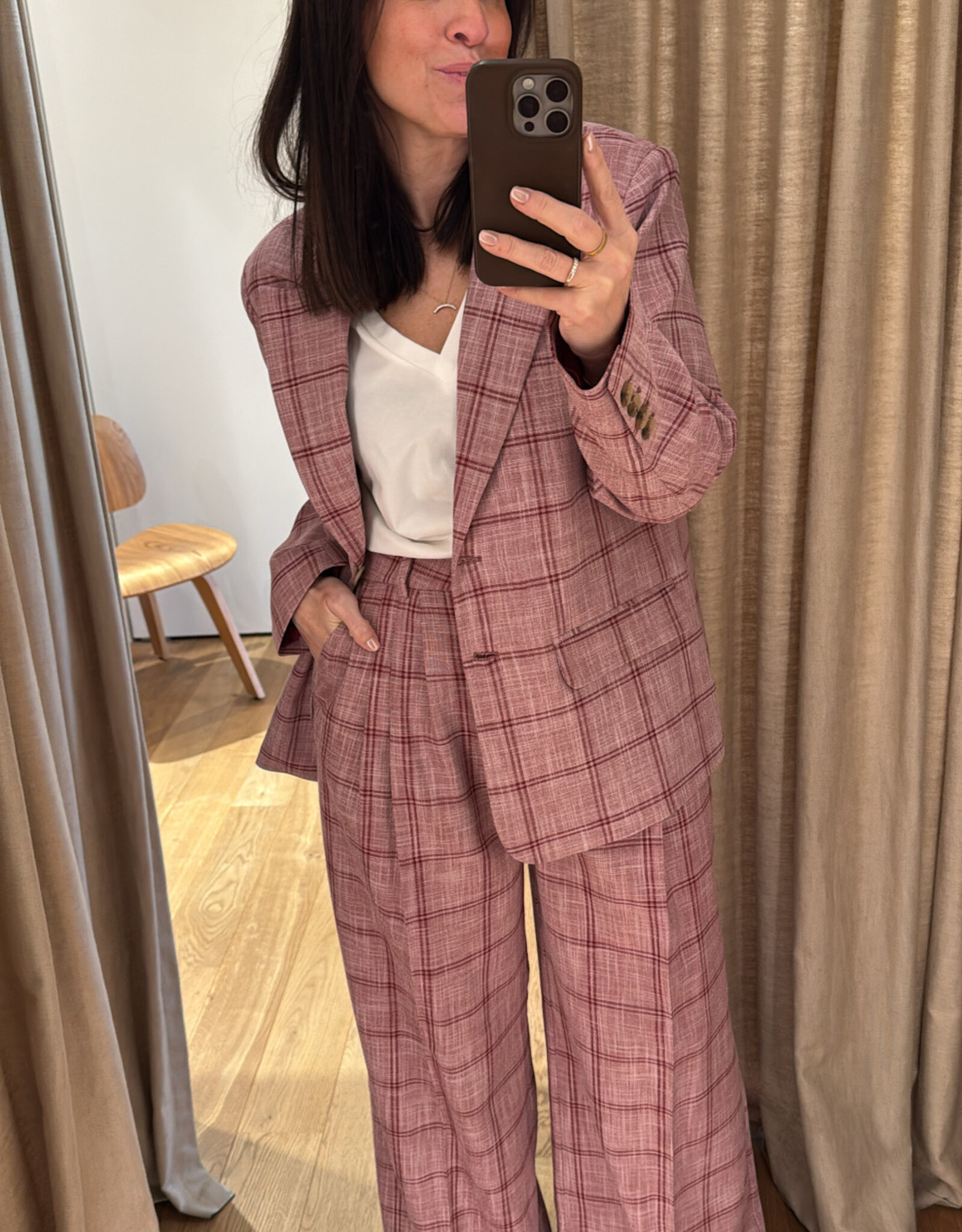 Liv The Label Millie Blazer Burgundy Checked