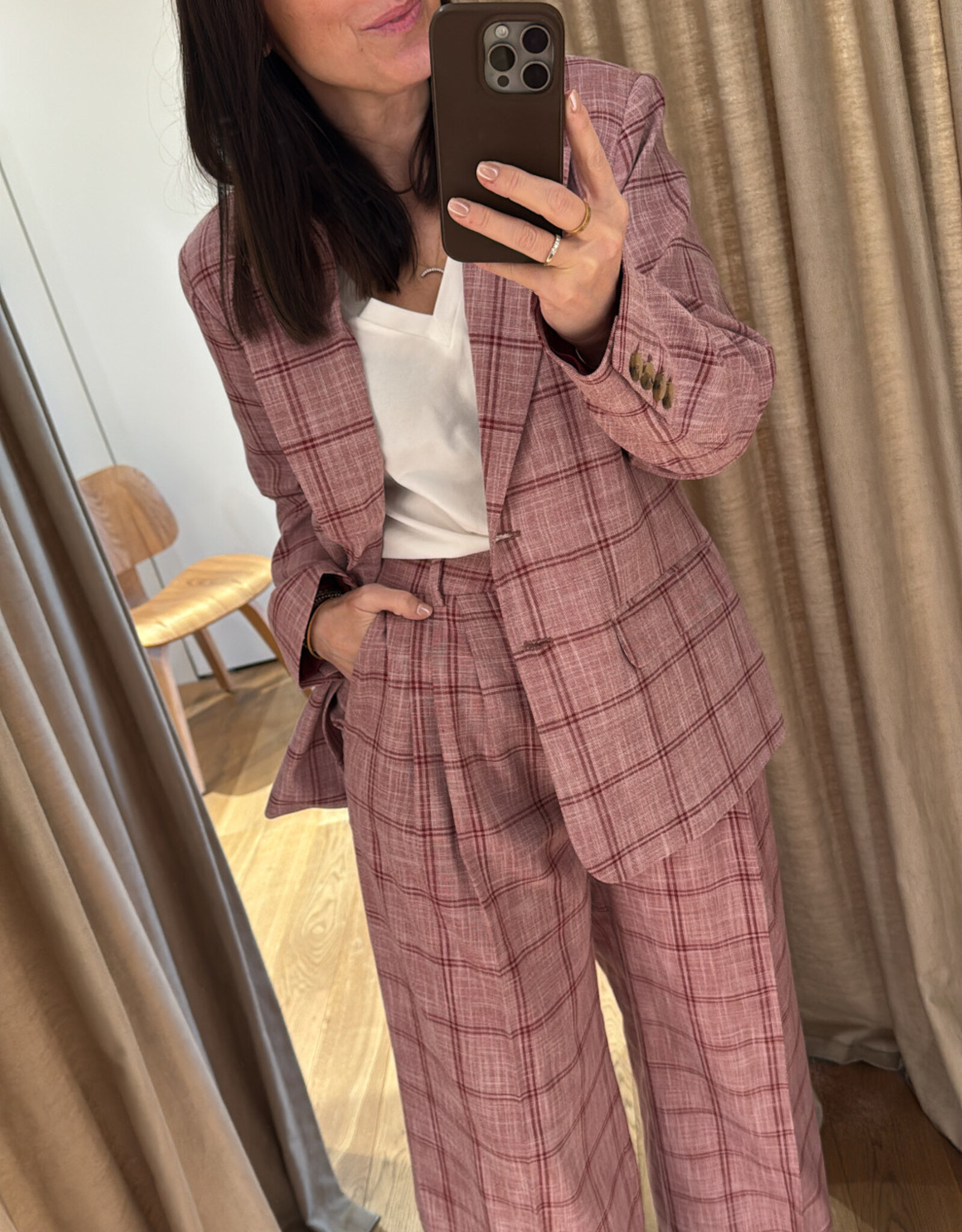 Liv The Label Millie Blazer Burgundy Checked