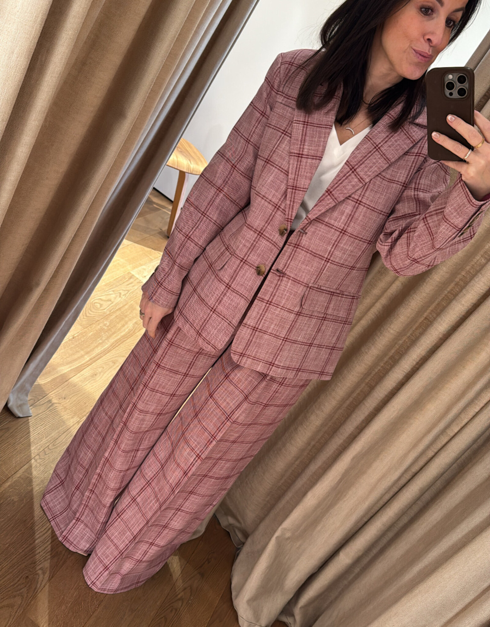 Liv The Label Millie Blazer Burgundy Checked