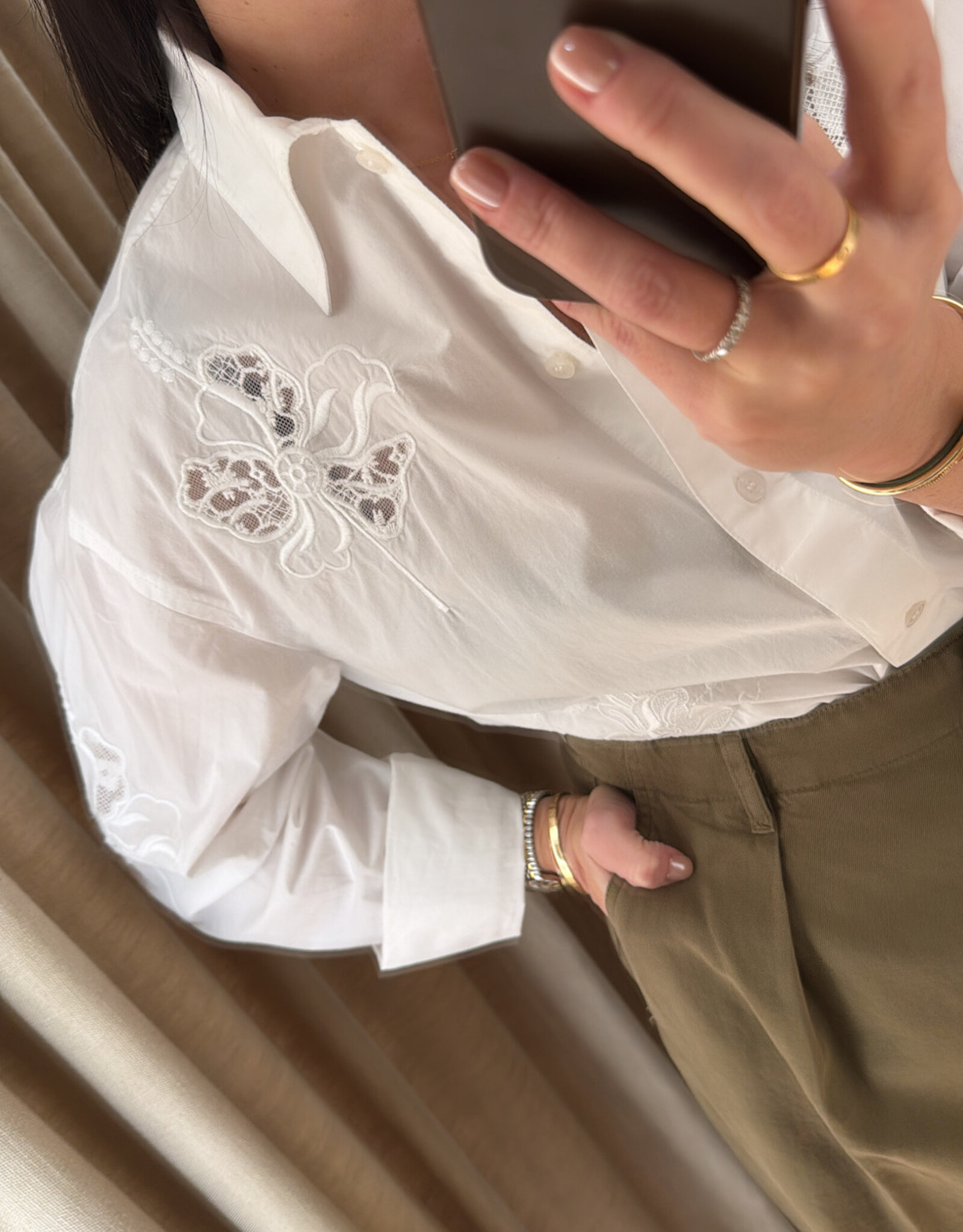 Stella Nova Embroidered Shirt in Cotton White