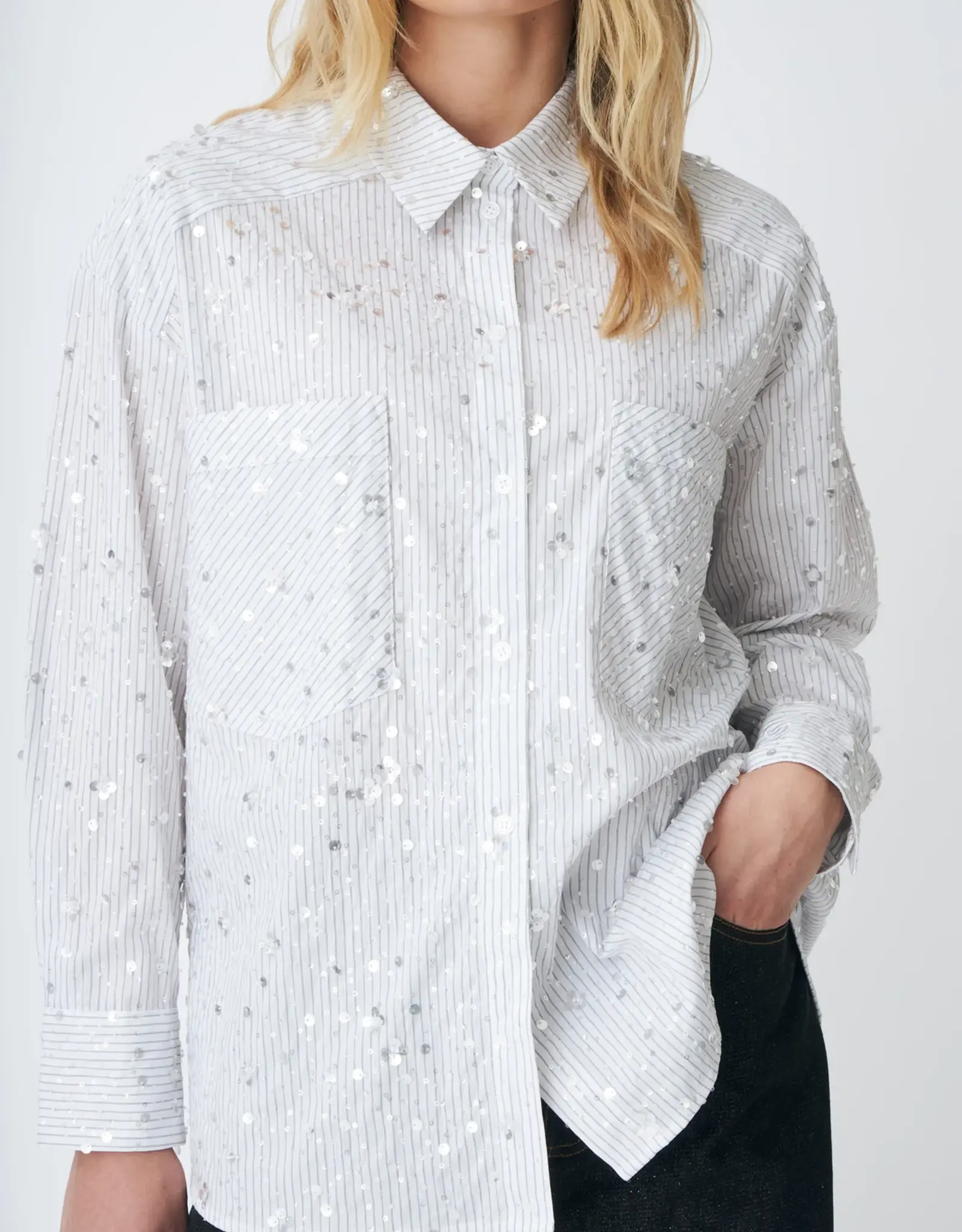 Cras Elliecras Shirt White Sequin Stripe