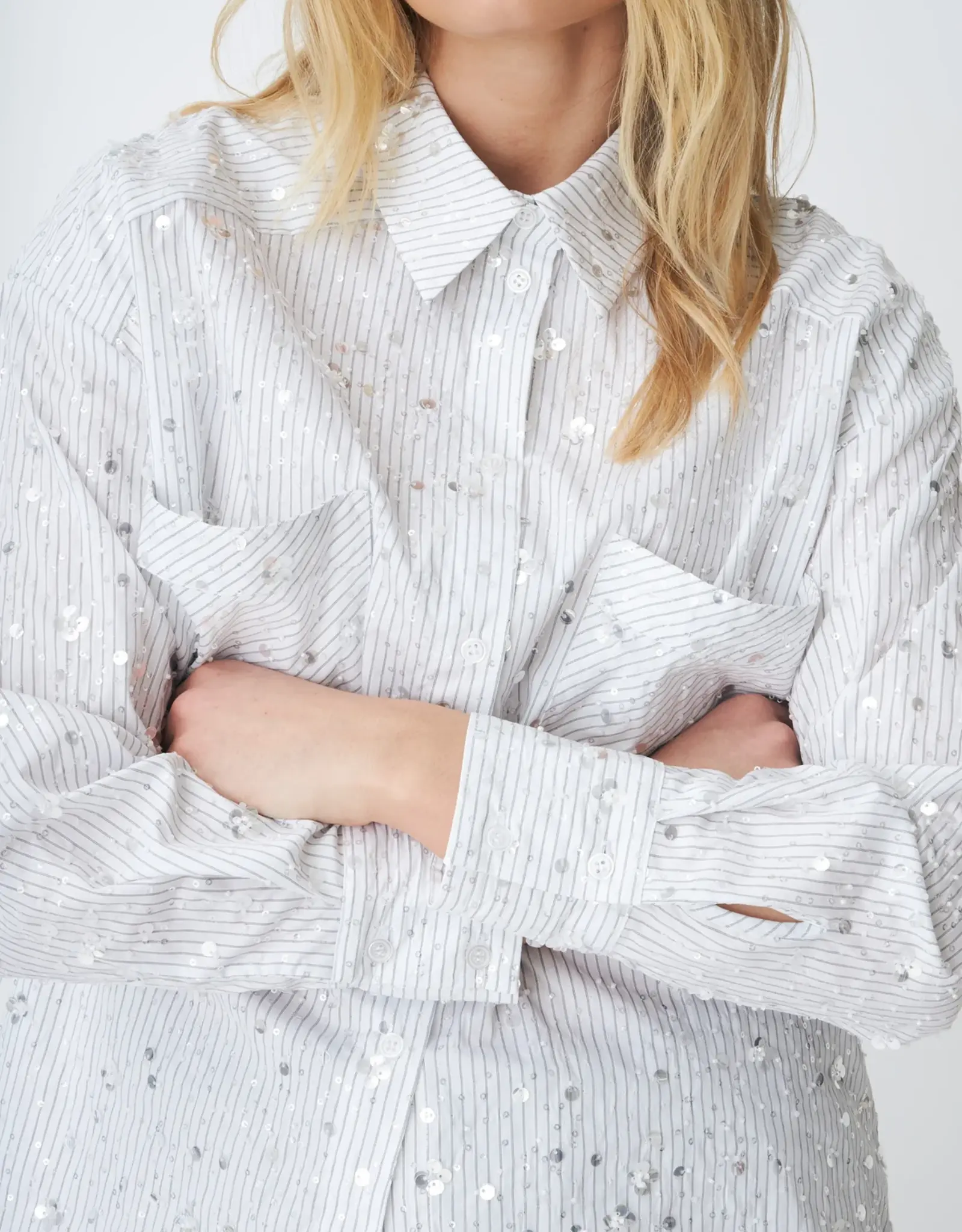 Cras Elliecras Shirt White Sequin Stripe