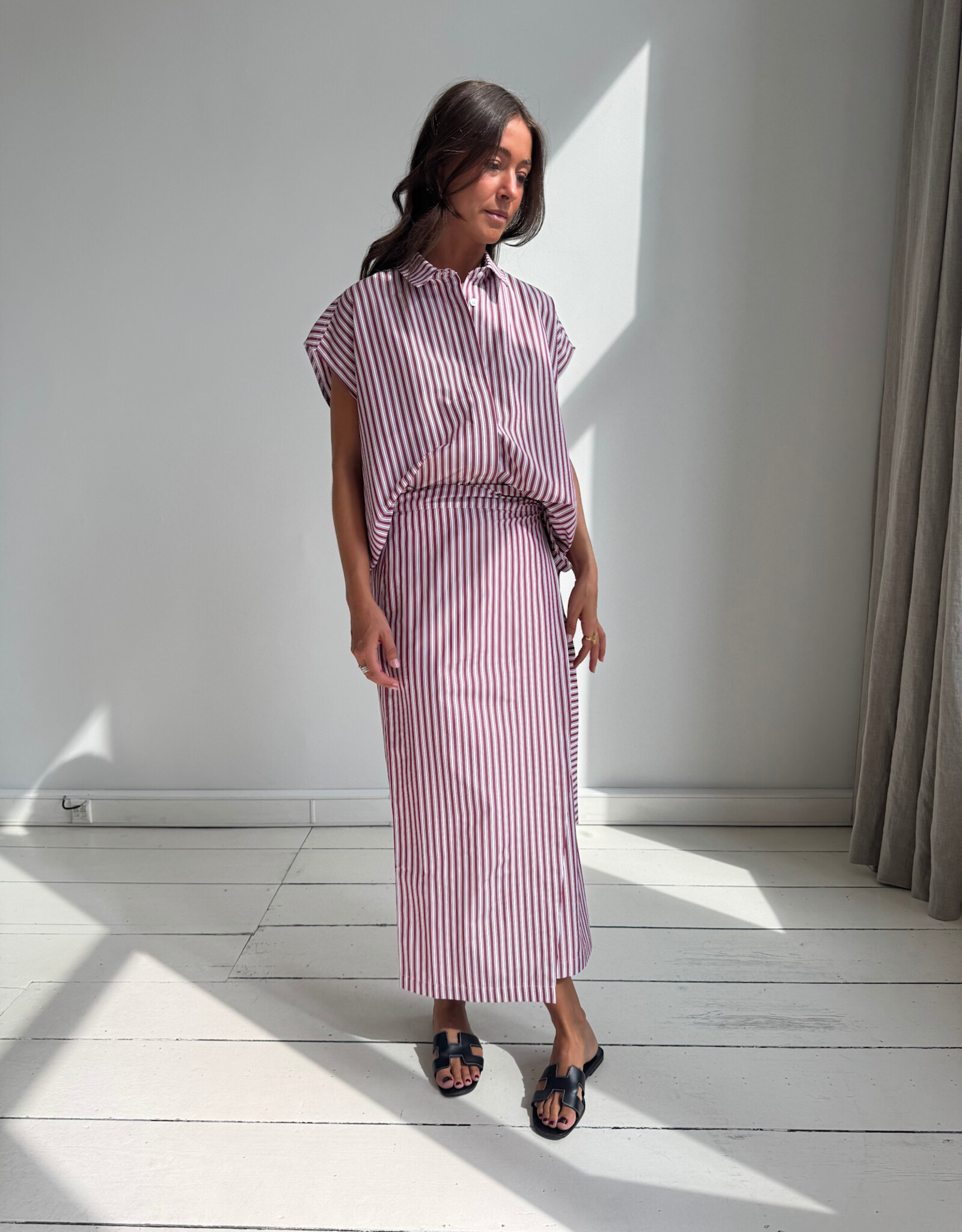 Liv The Label Alba Shirt Burgundy Stripes