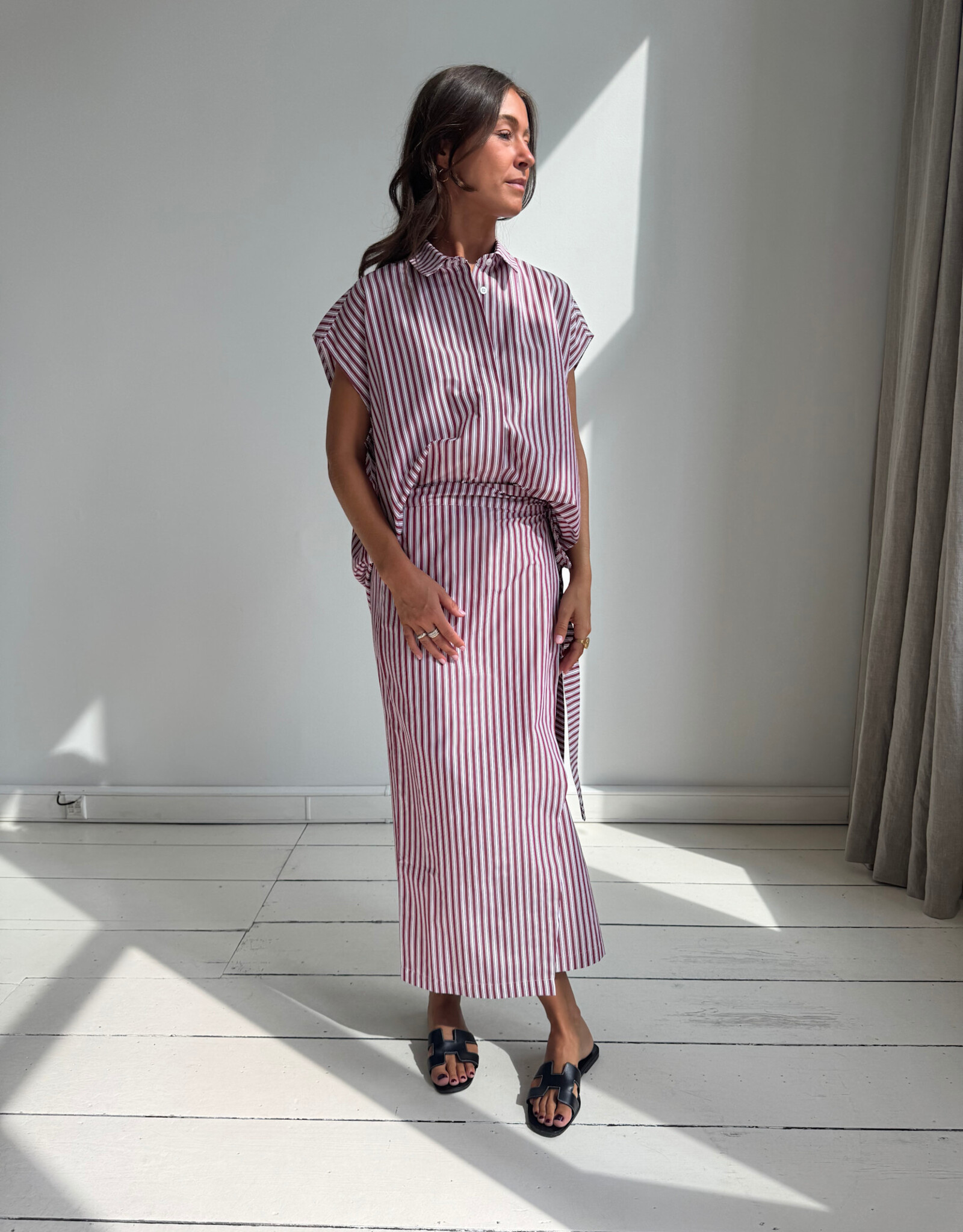 Liv The Label Pixie Wrap Skirt Burgundy Stripes