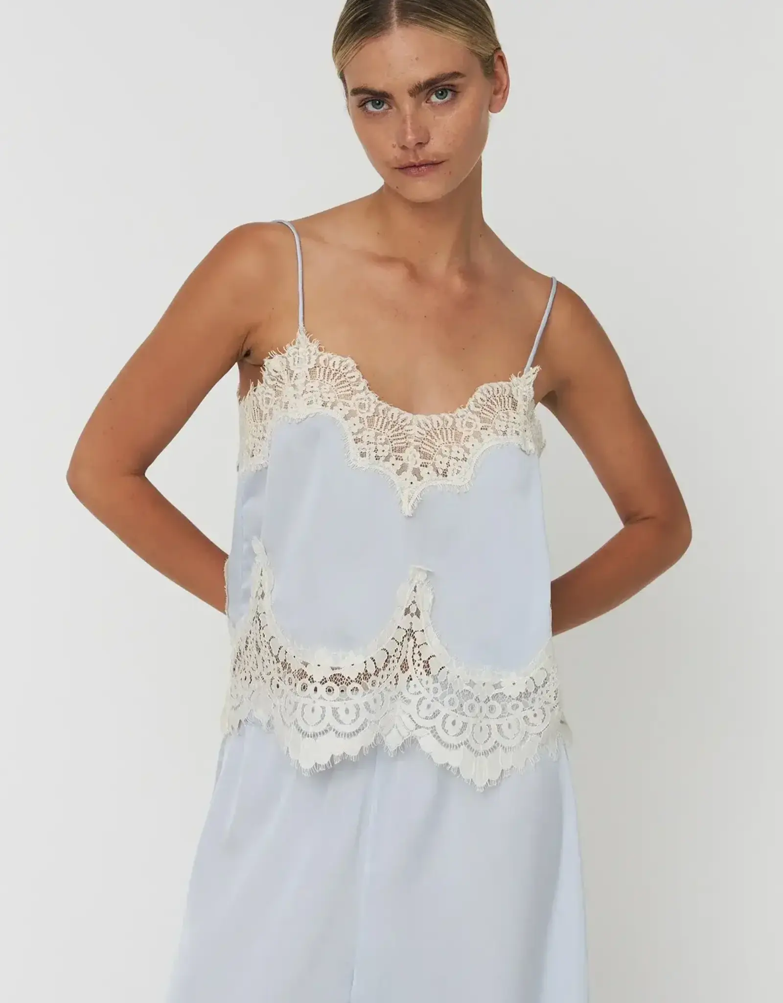 Stella Nova Delicate Lace Top Dust Blue
