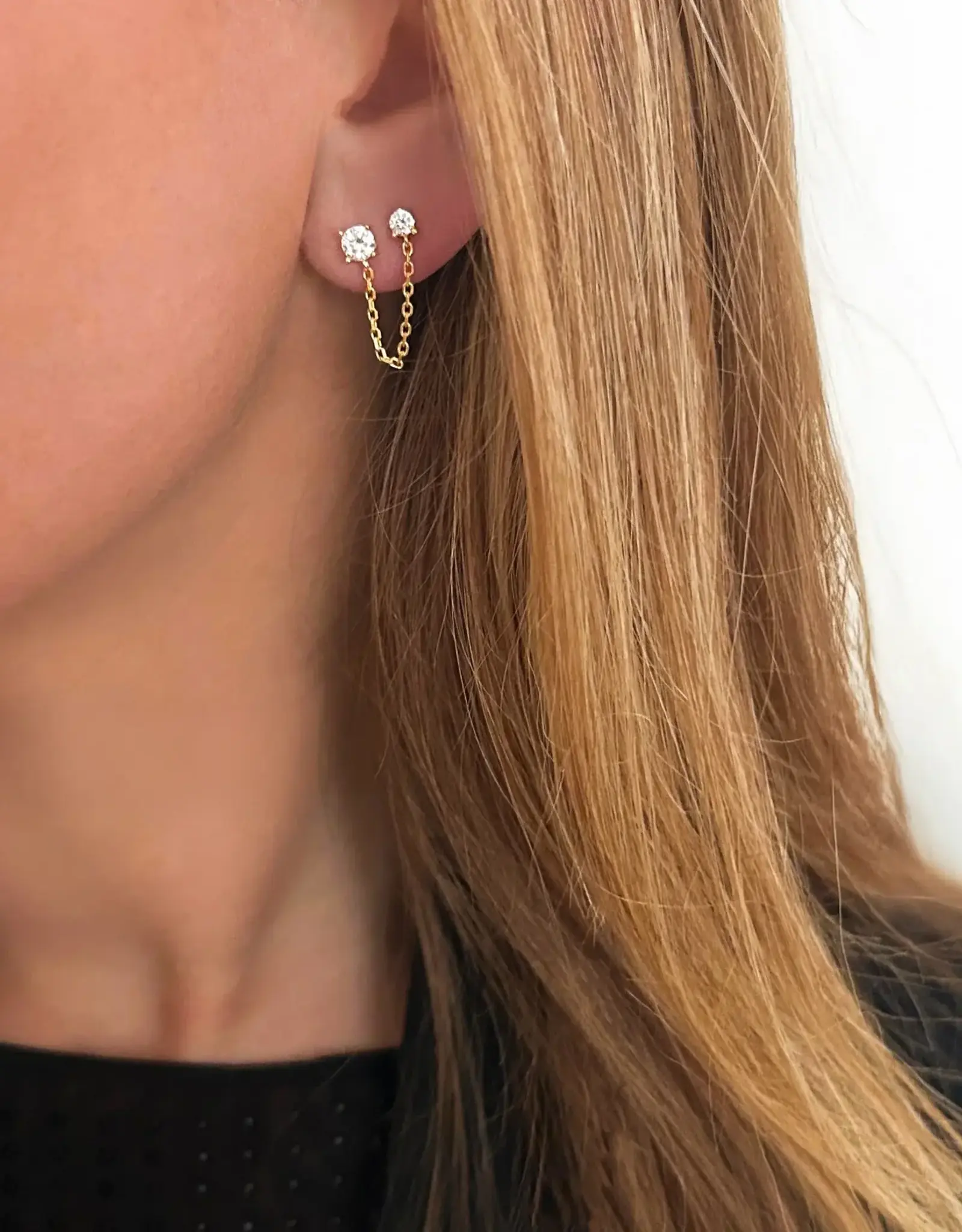 Bobby Rose Double Diamond Chain Stud Gold