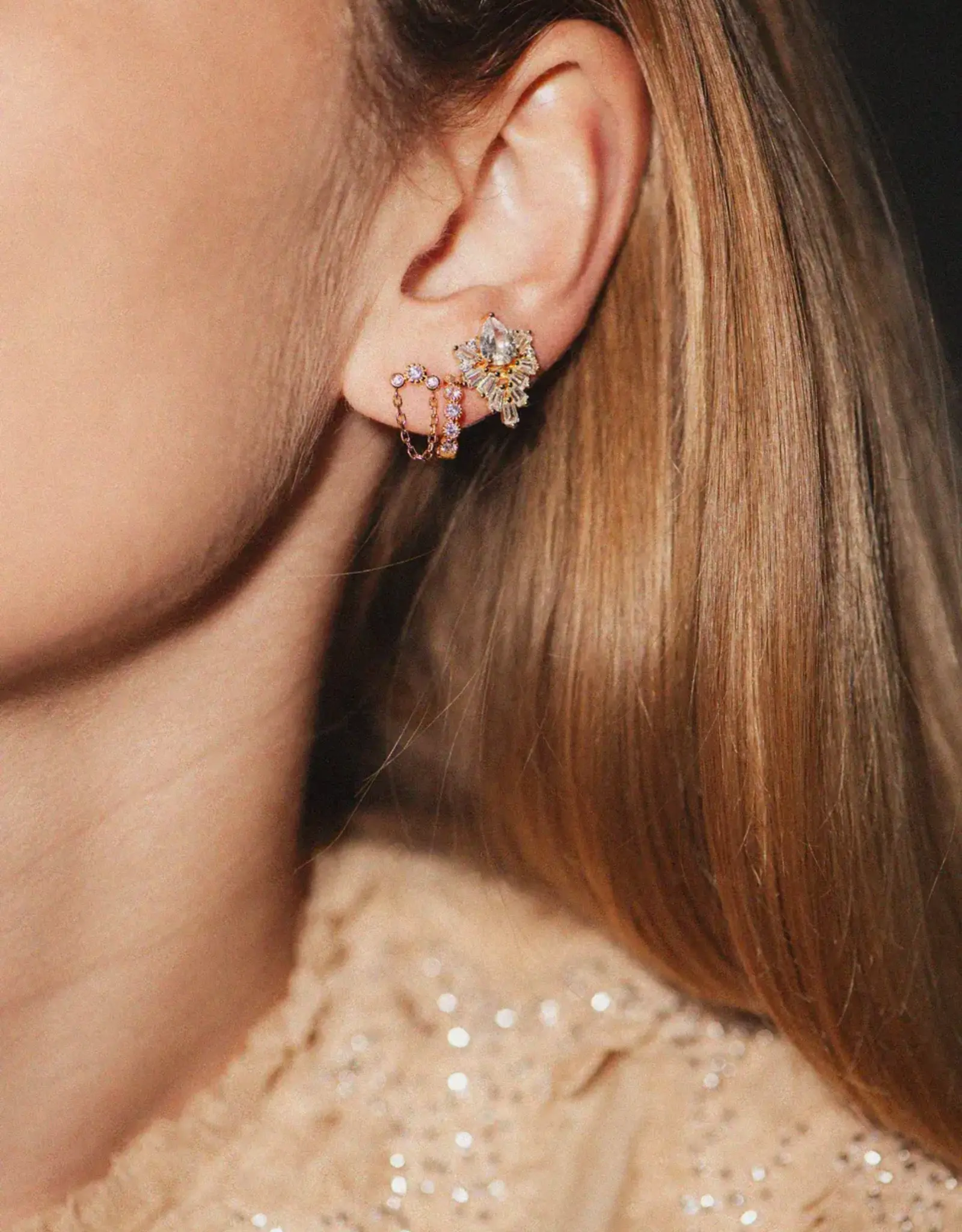 Bobby Rose White Swarovski Hoop Gold