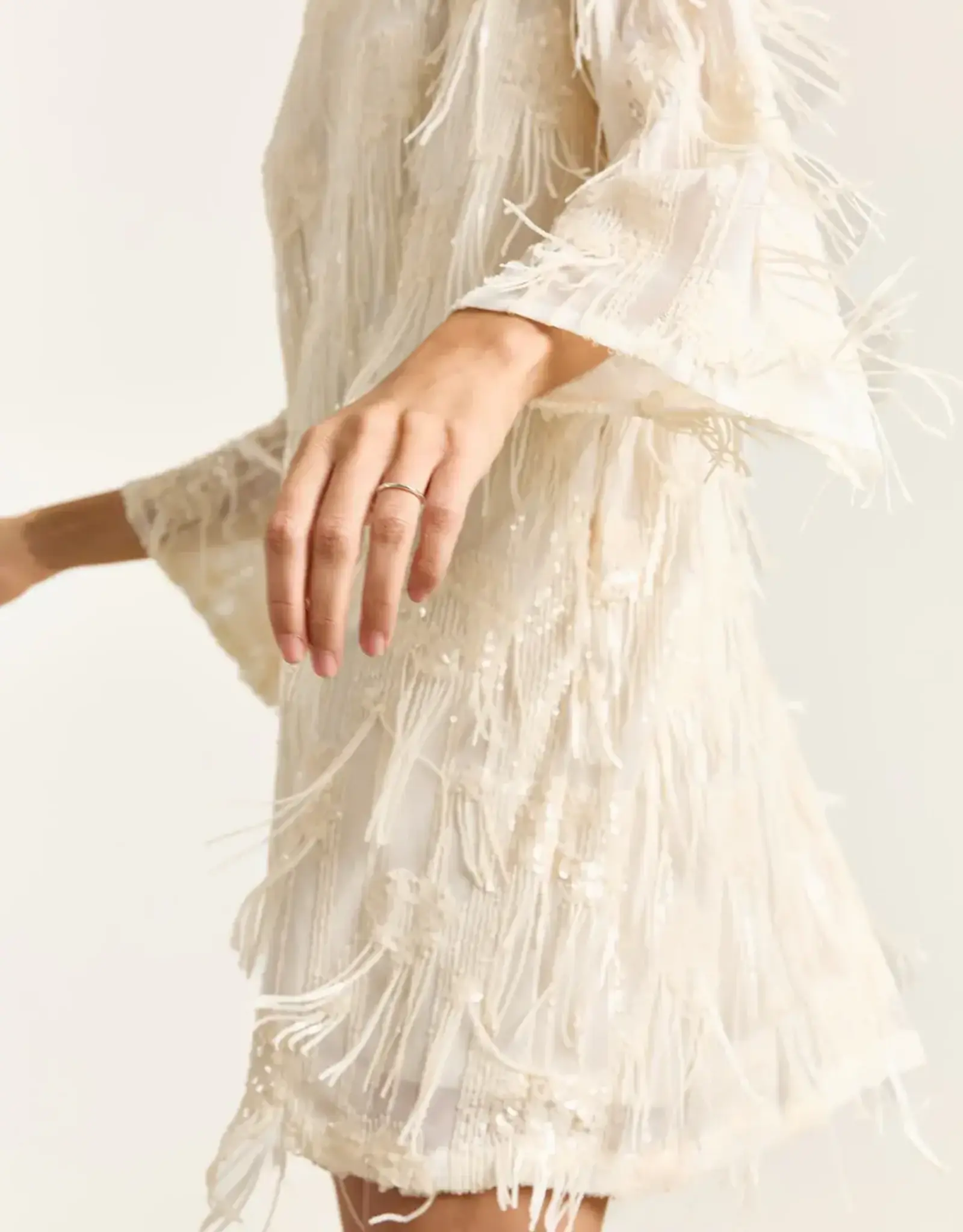 Studio Clique Violet Sequin Fringe Dress Cream
