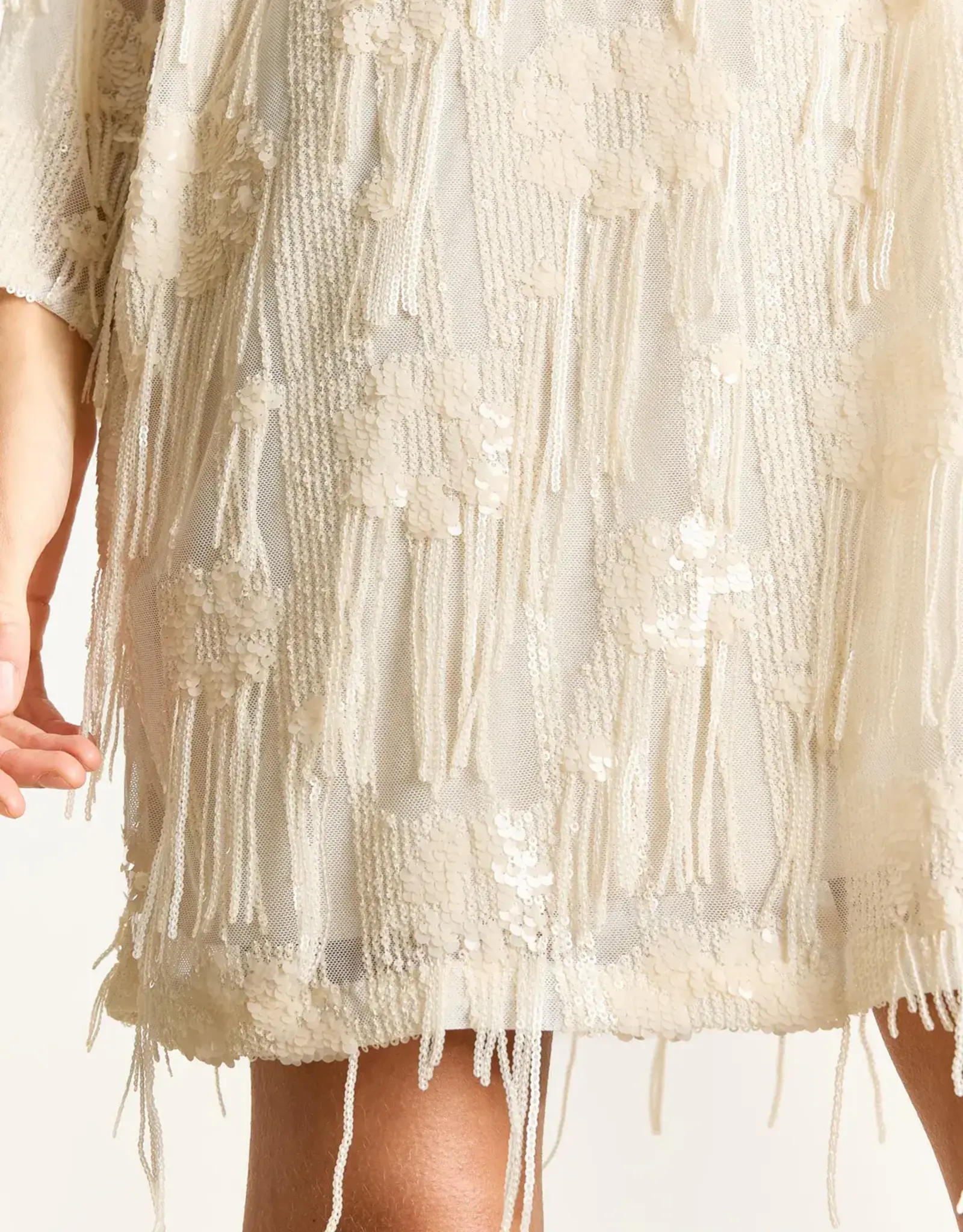 Studio Clique Violet Sequin Fringe Dress Cream