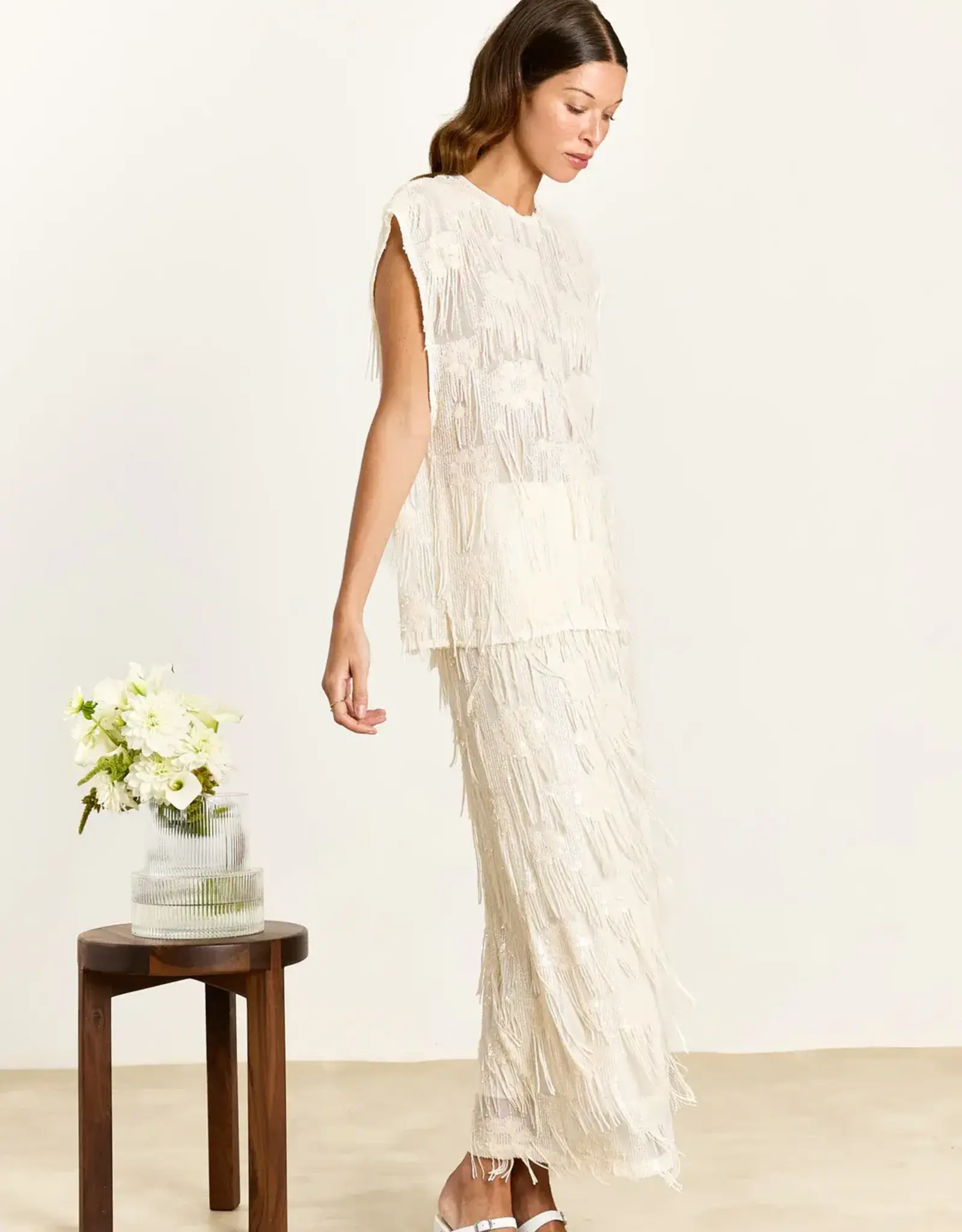 Studio Clique Claudine Sequin Fringe Skirt Cream