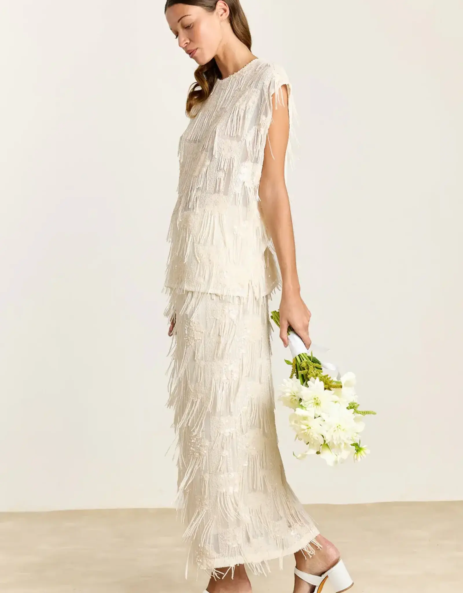 Studio Clique Claudine Sequin Fringe Skirt Cream