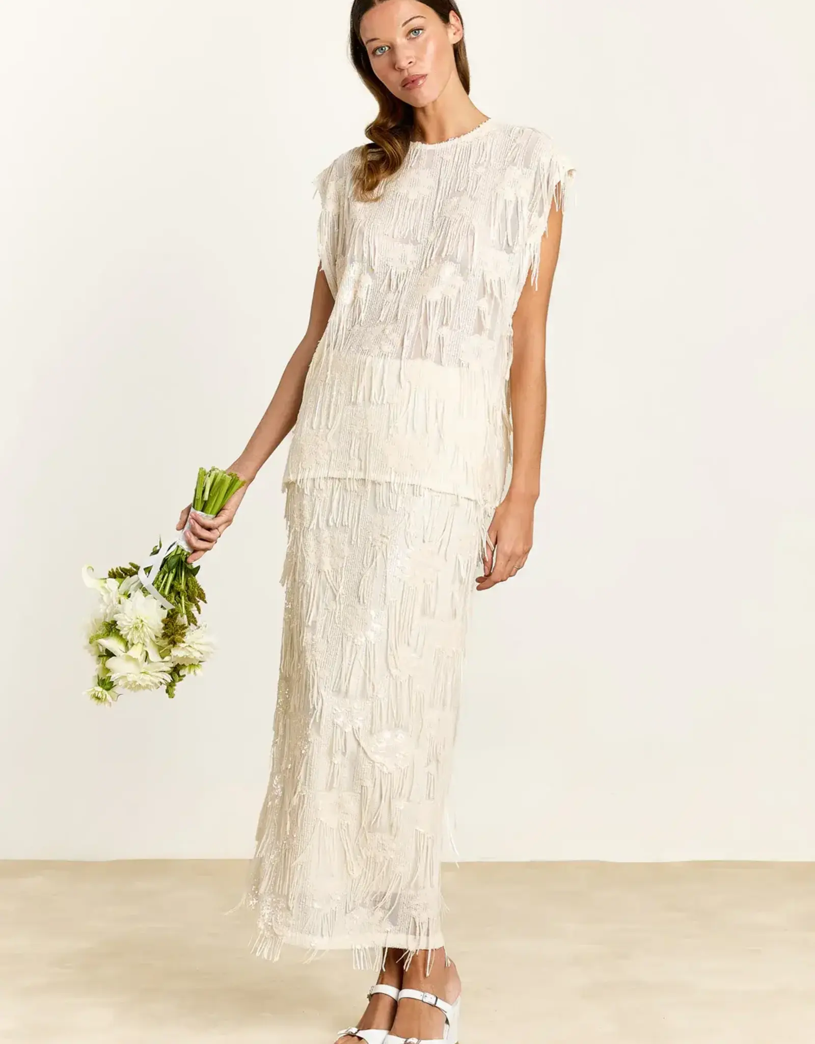 Studio Clique Claudine Sequin Fringe Skirt Cream
