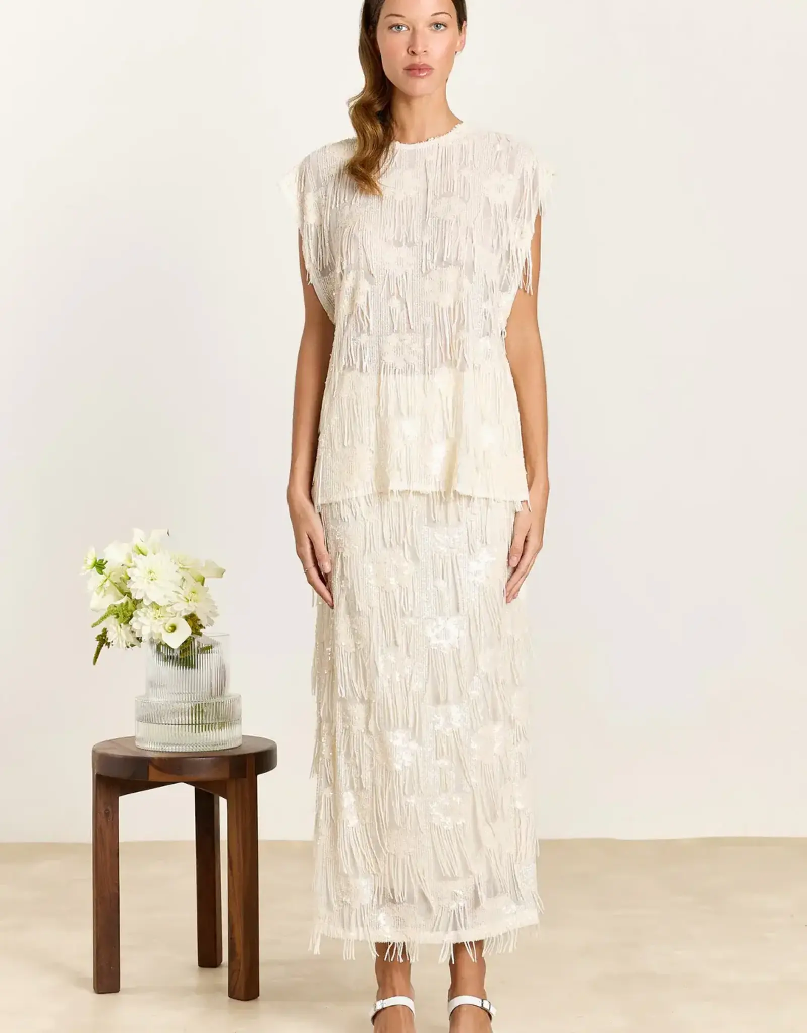 Studio Clique Claudine Sequin Fringe Skirt Cream