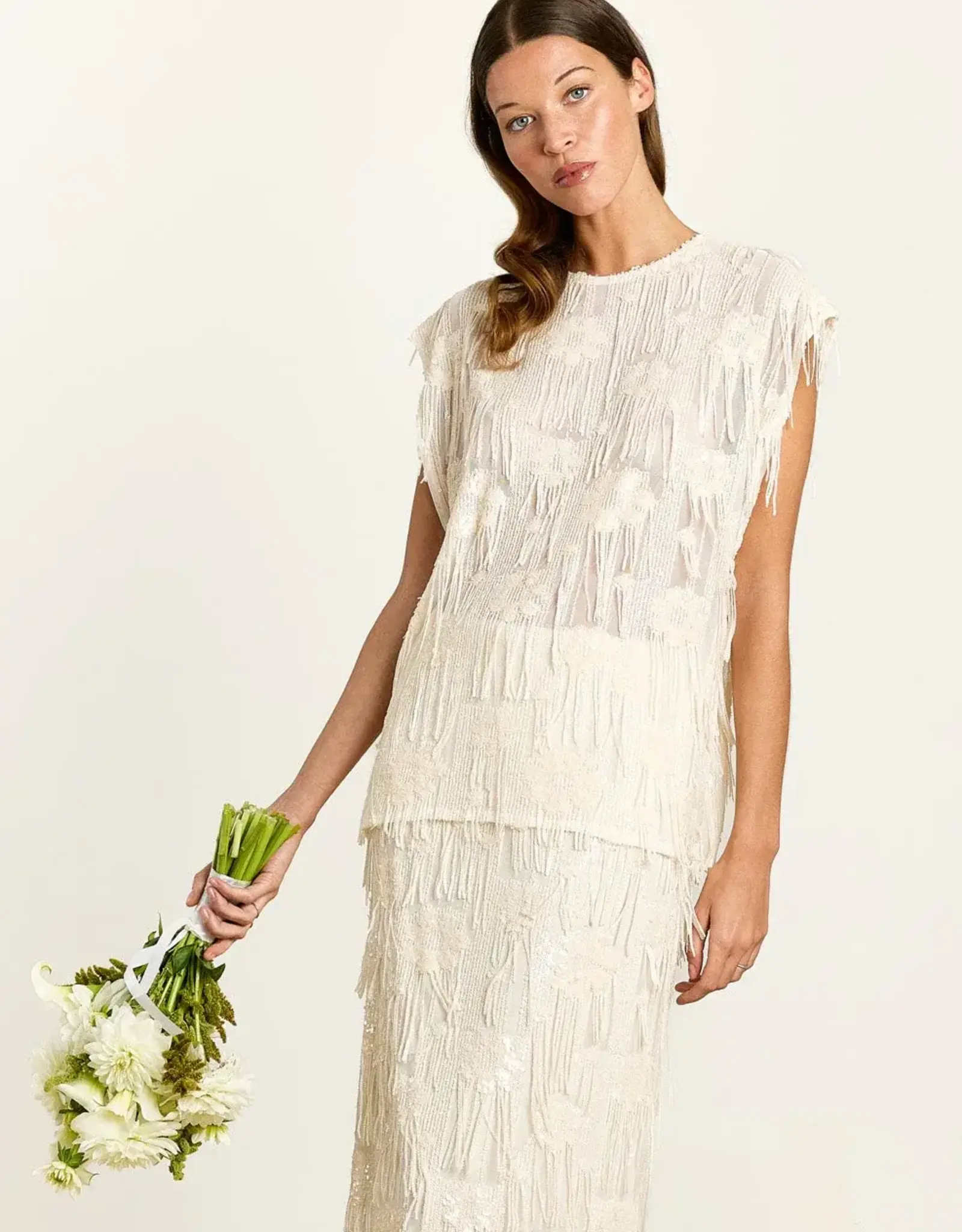 Studio Clique Ada Sequin Fringe Top Cream