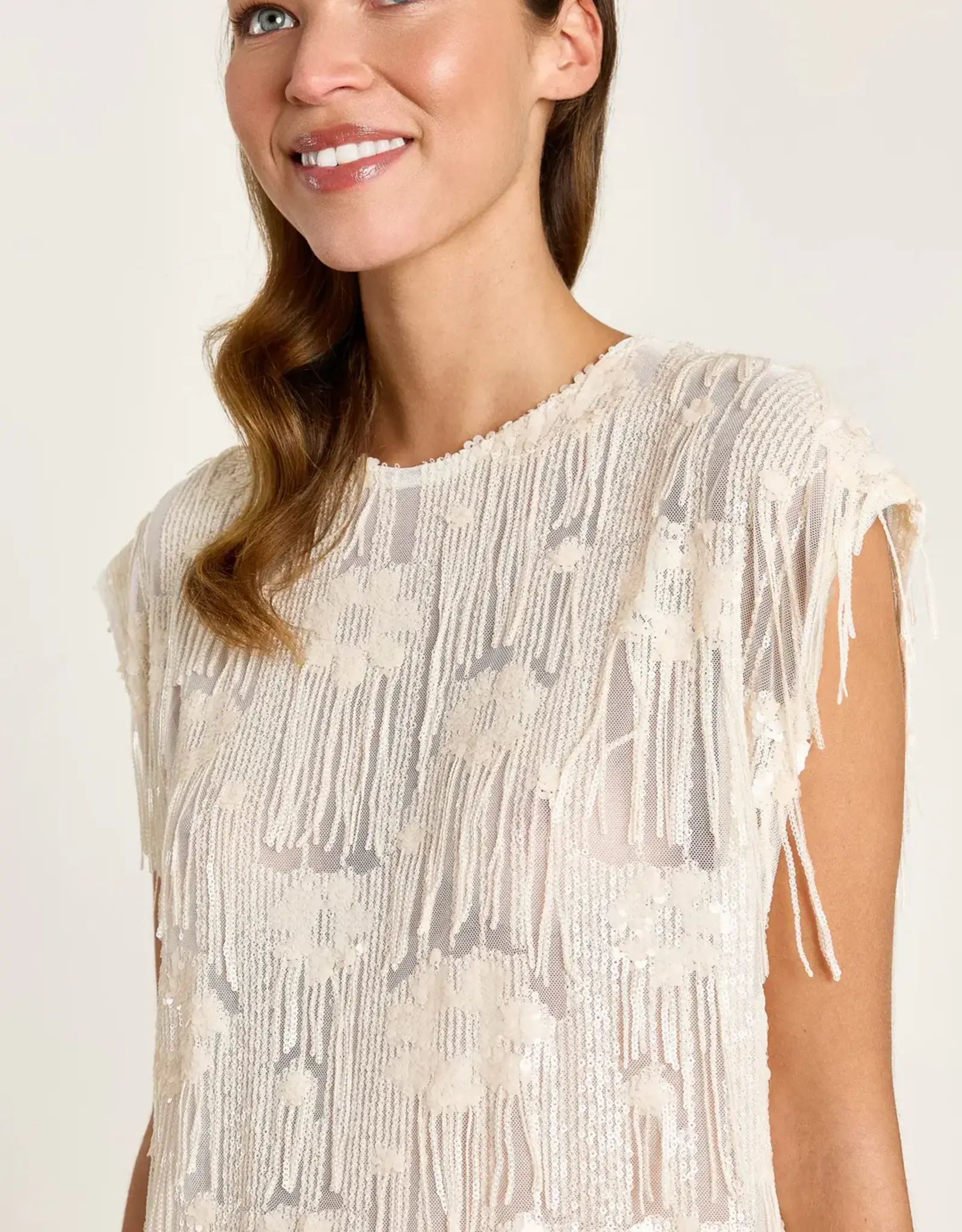 Studio Clique Ada Sequin Fringe Top Cream