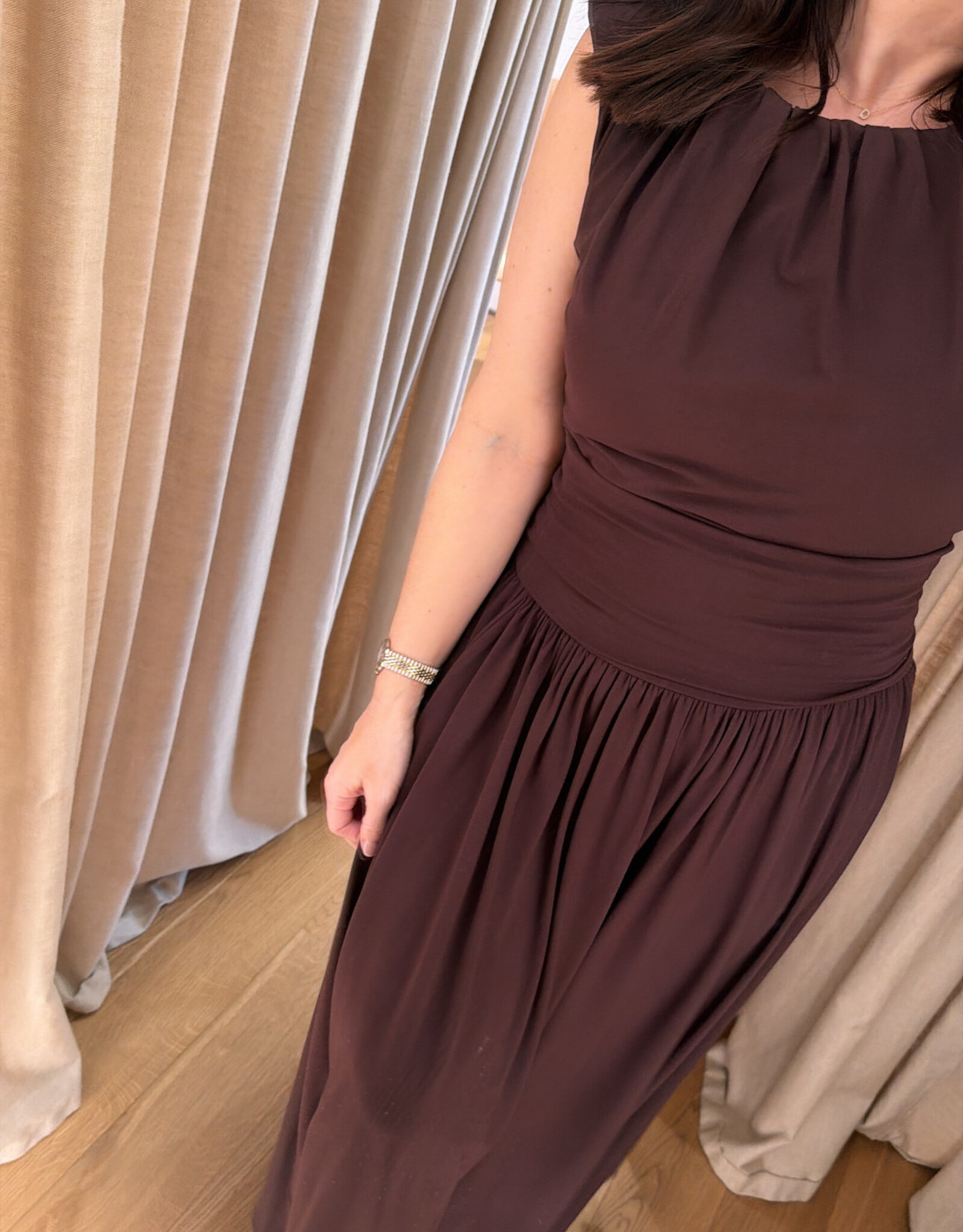 Viveh Petunia Coffee Skirt Dress