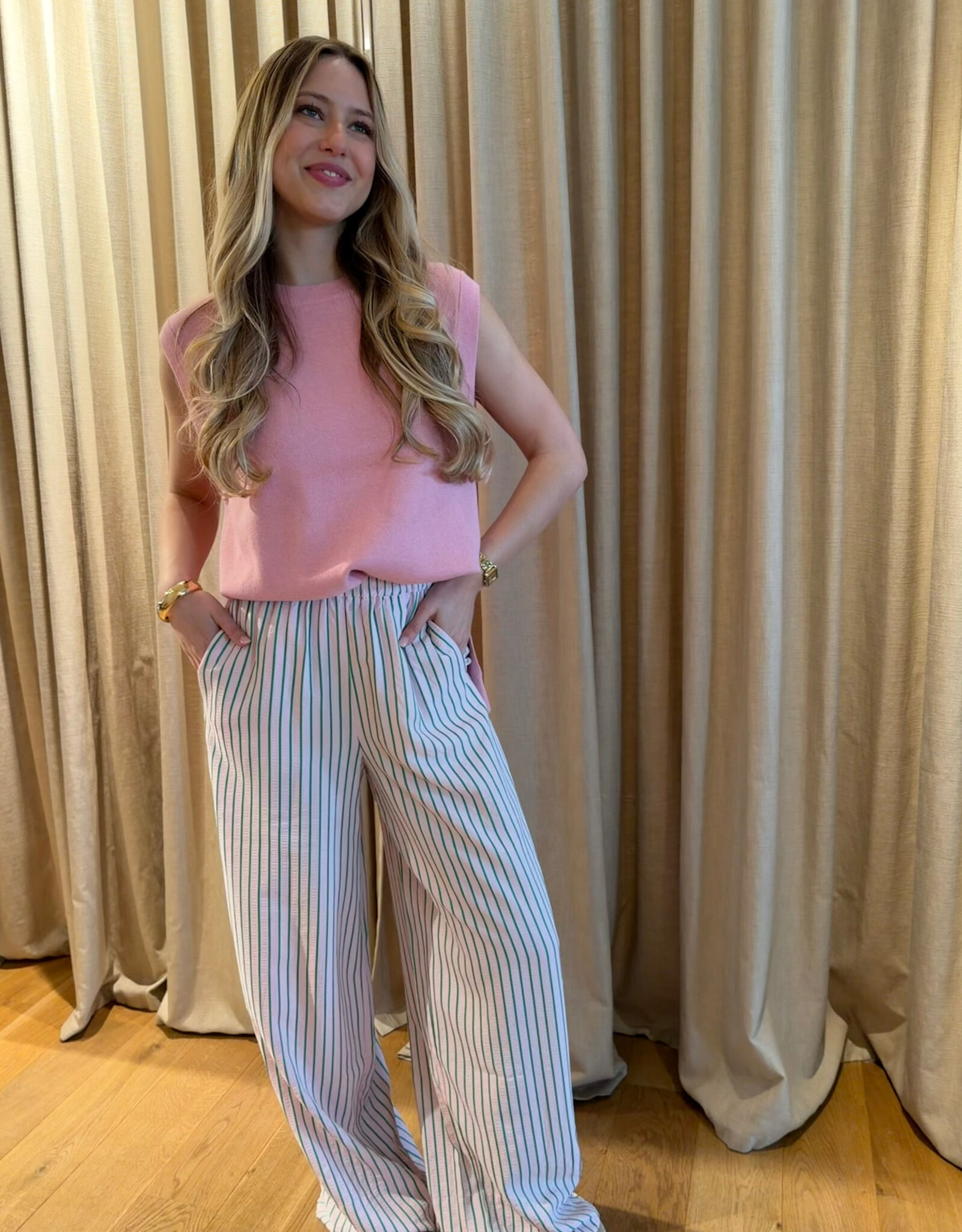 Edited Cataleya Trousers Pink Green Stripe