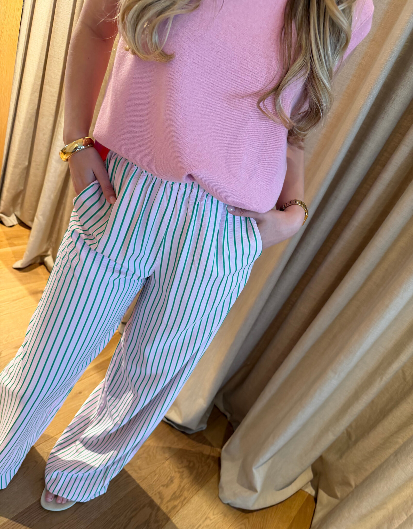 Edited Cataleya Trousers Pink Green Stripe