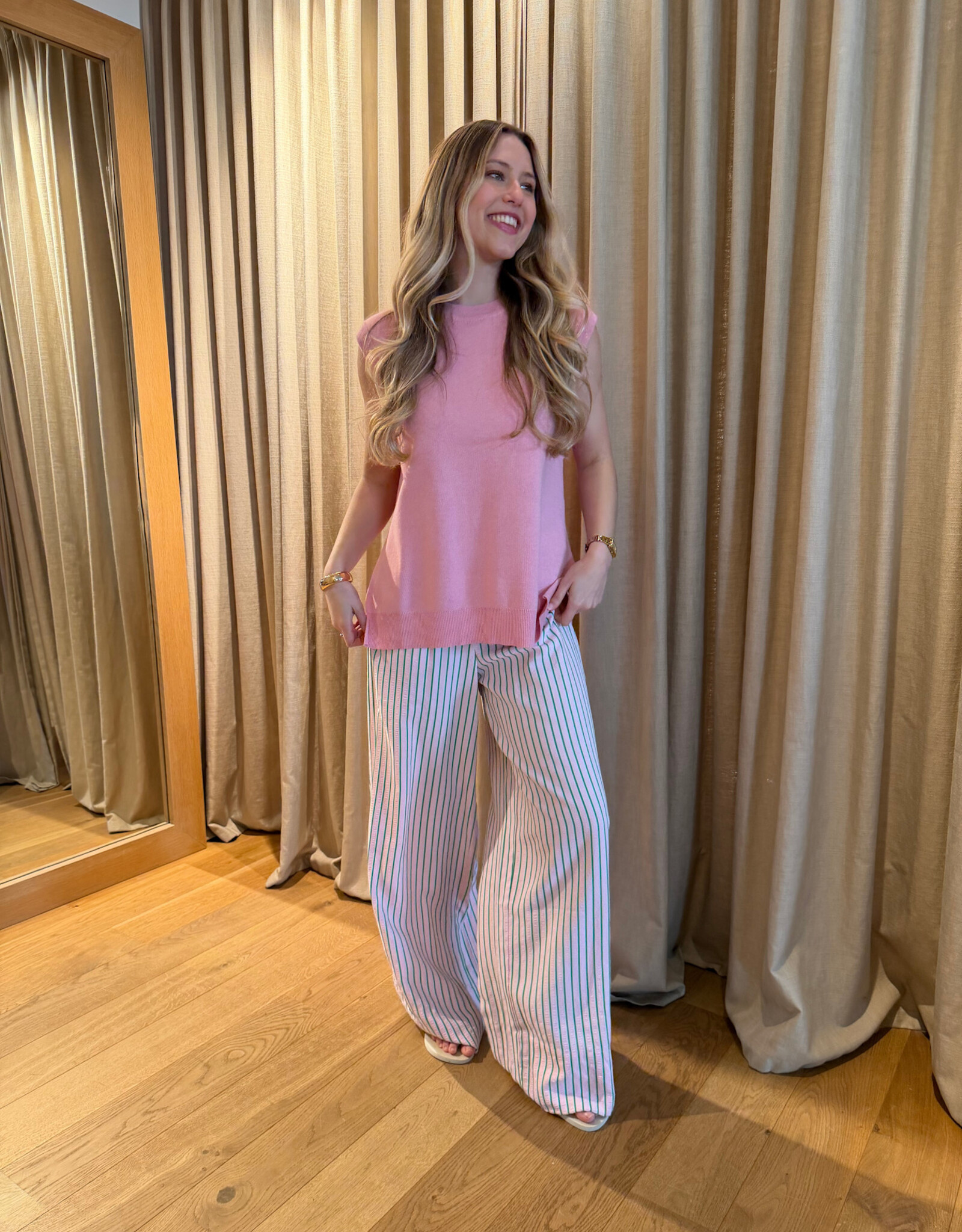 Edited Cataleya Trousers Pink Green Stripe