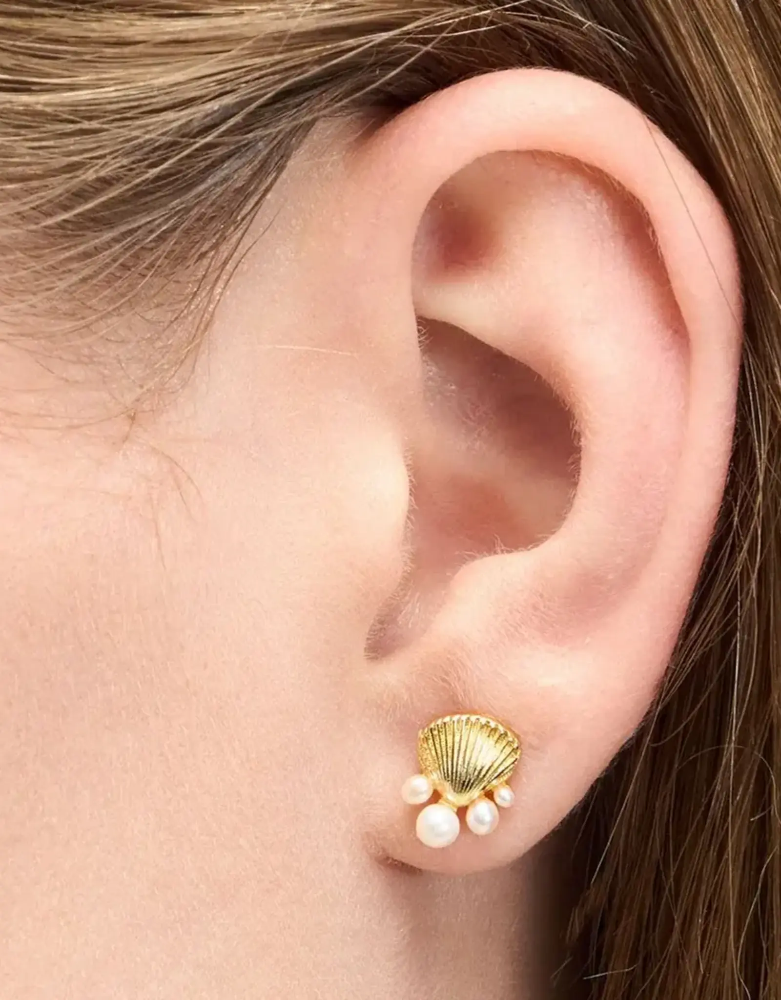 Lulu Bouquet Shell & Pearls Stud Gold