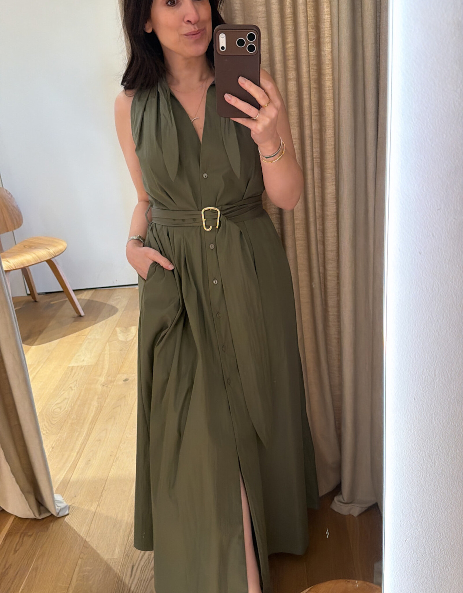 Isabelle Blanche Shirt Belt Dress Kaki