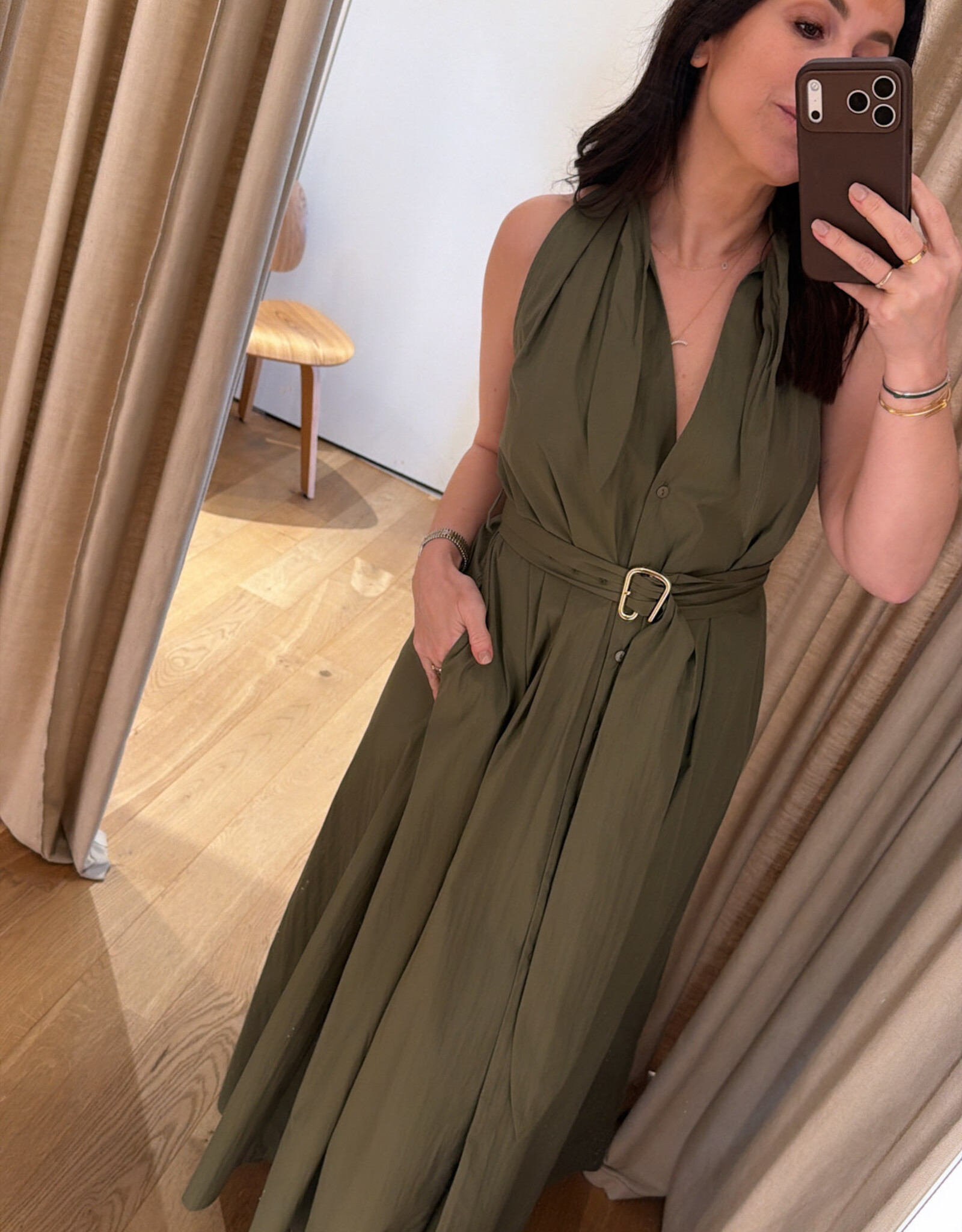 Isabelle Blanche Shirt Belt Dress Kaki