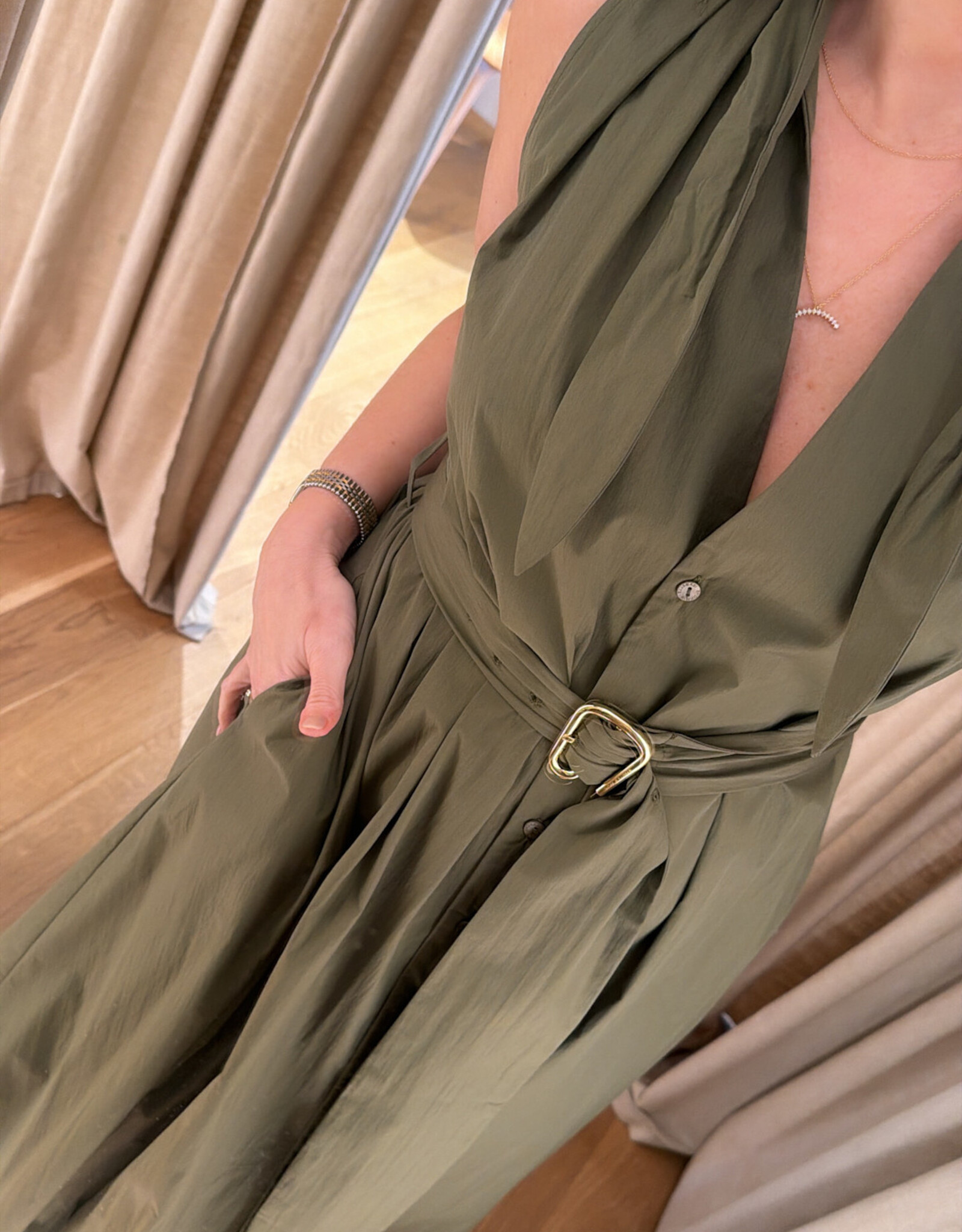 Isabelle Blanche Shirt Belt Dress Kaki