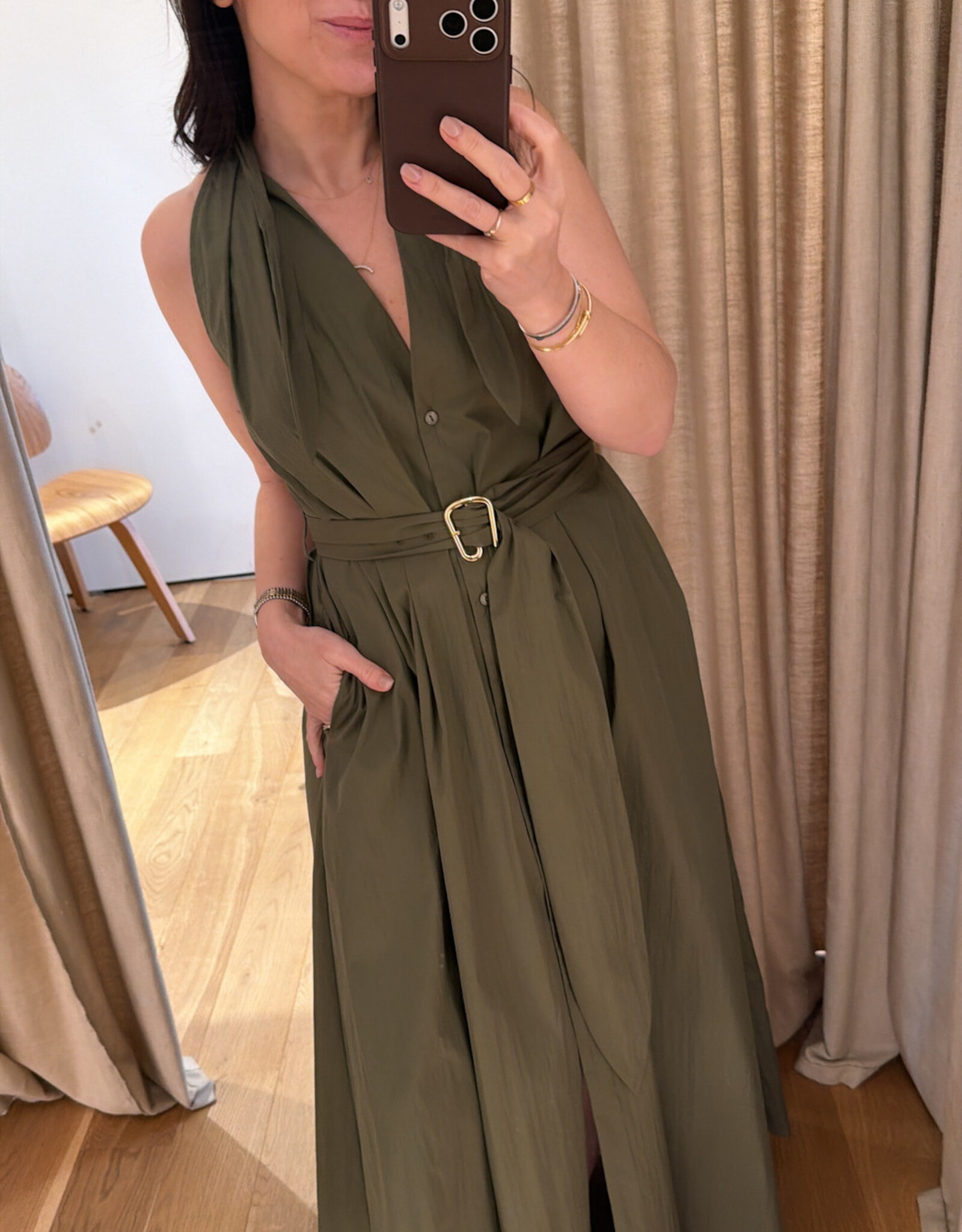 Isabelle Blanche Shirt Belt Dress Kaki