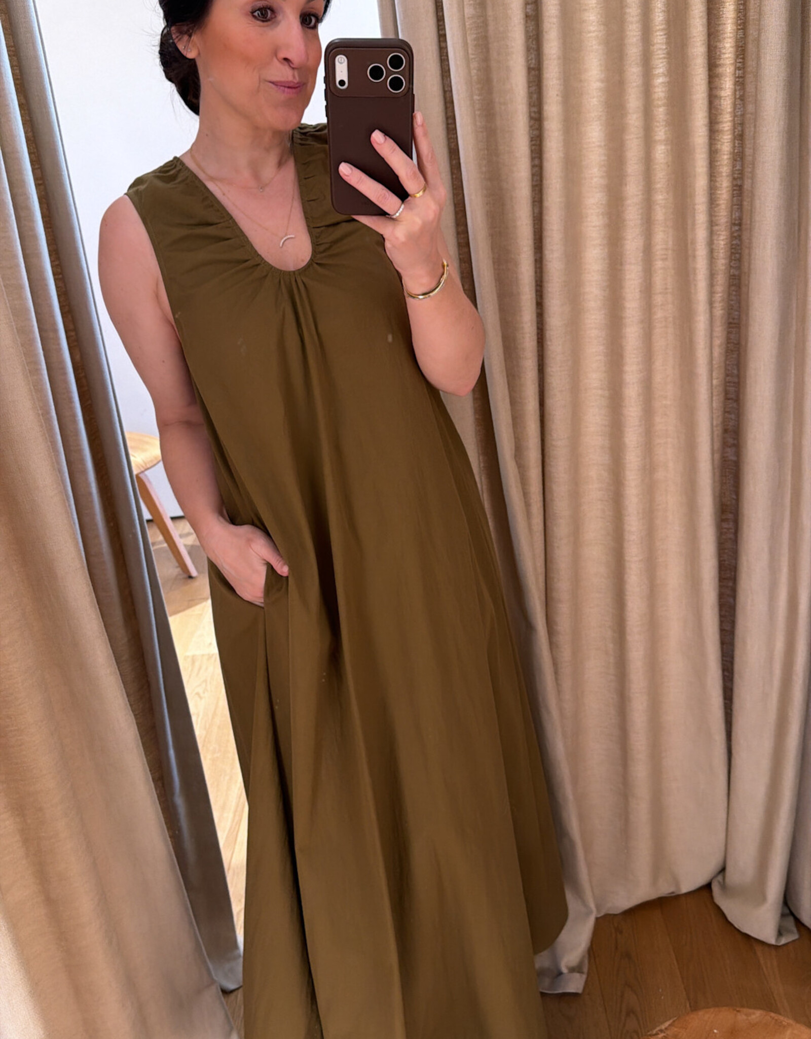 Christian Aks Samantha Cotton Dress Khaki