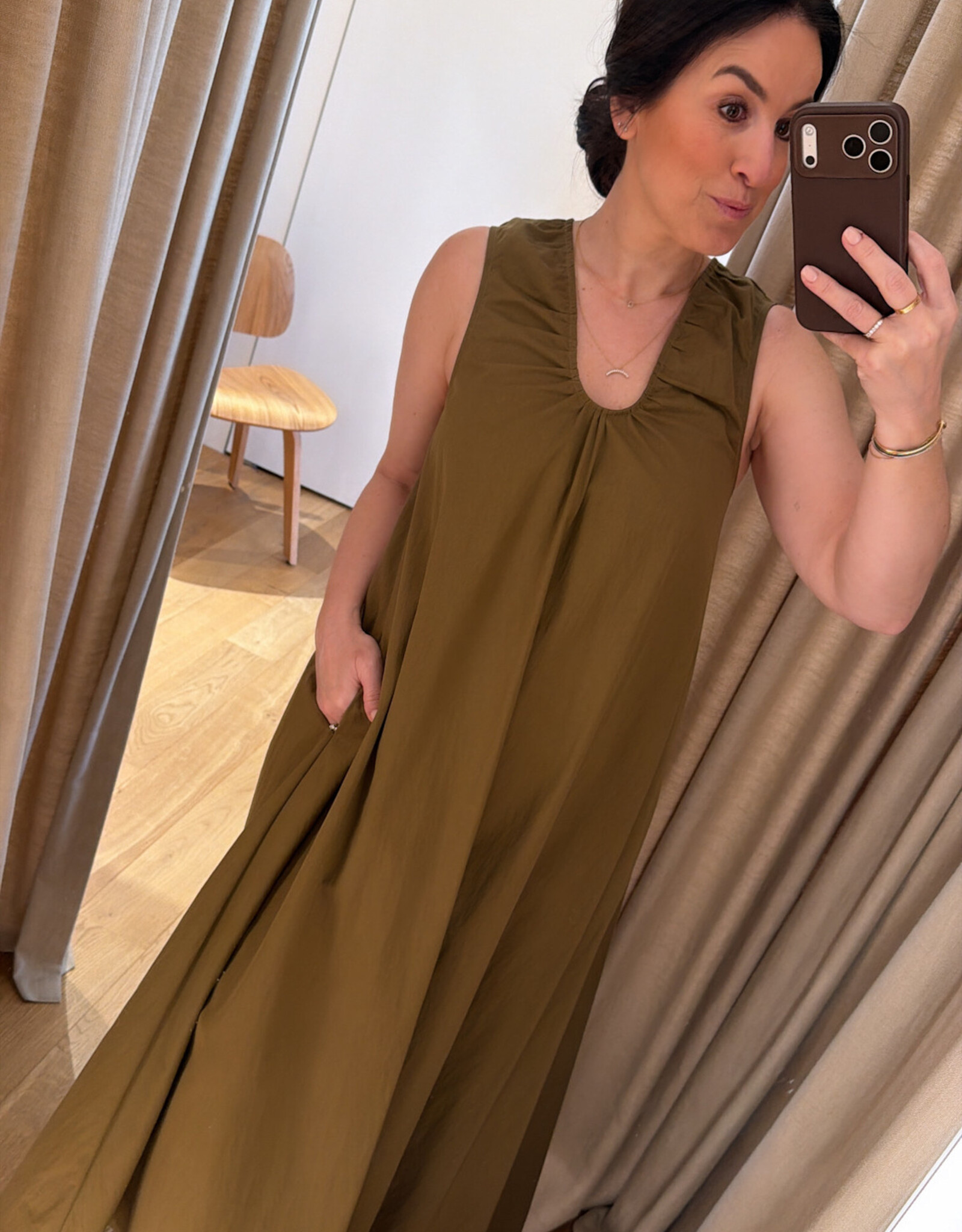 Christian Aks Samantha Cotton Dress Khaki
