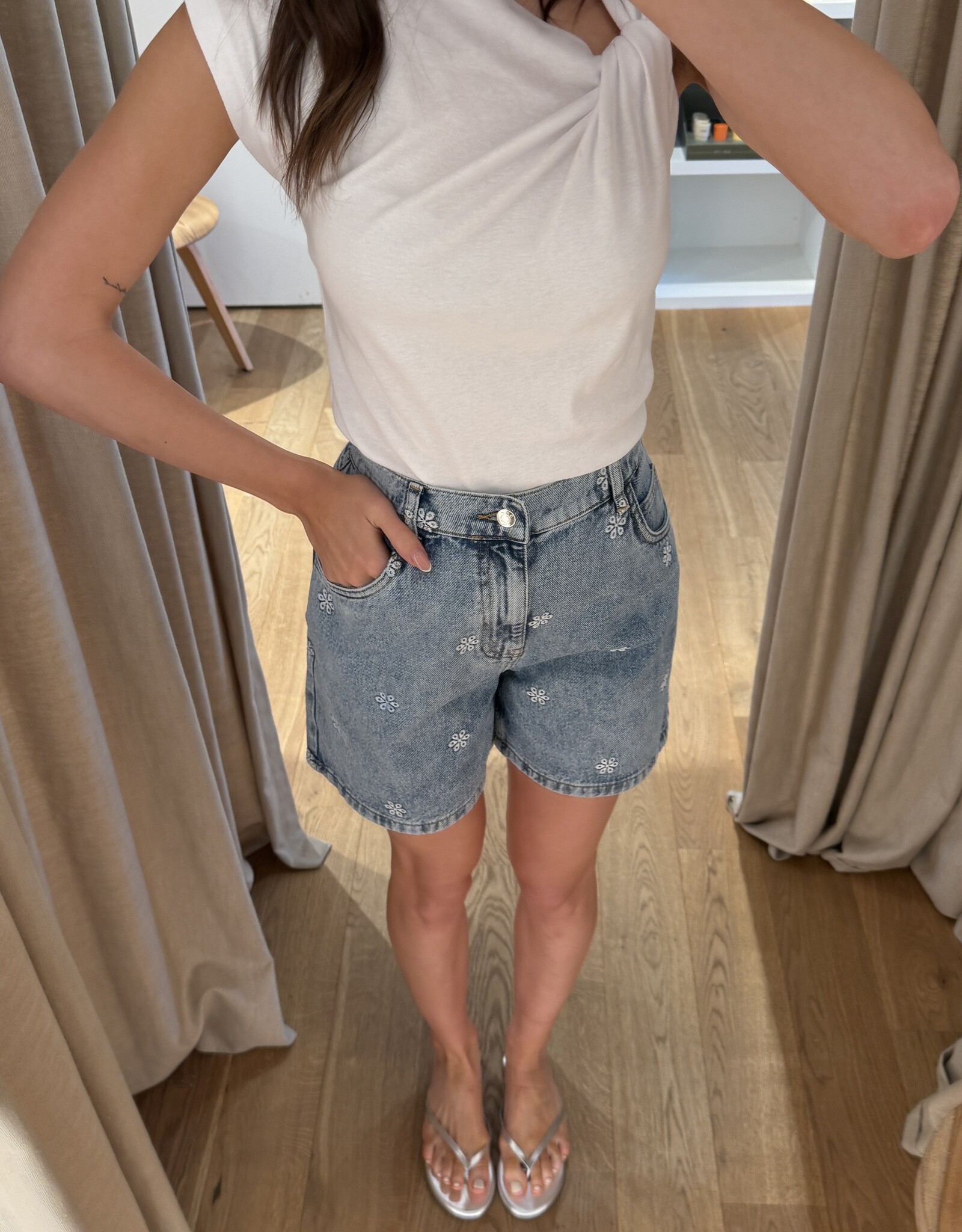 Âme Nanny Shorts Blue Denim Embroidered