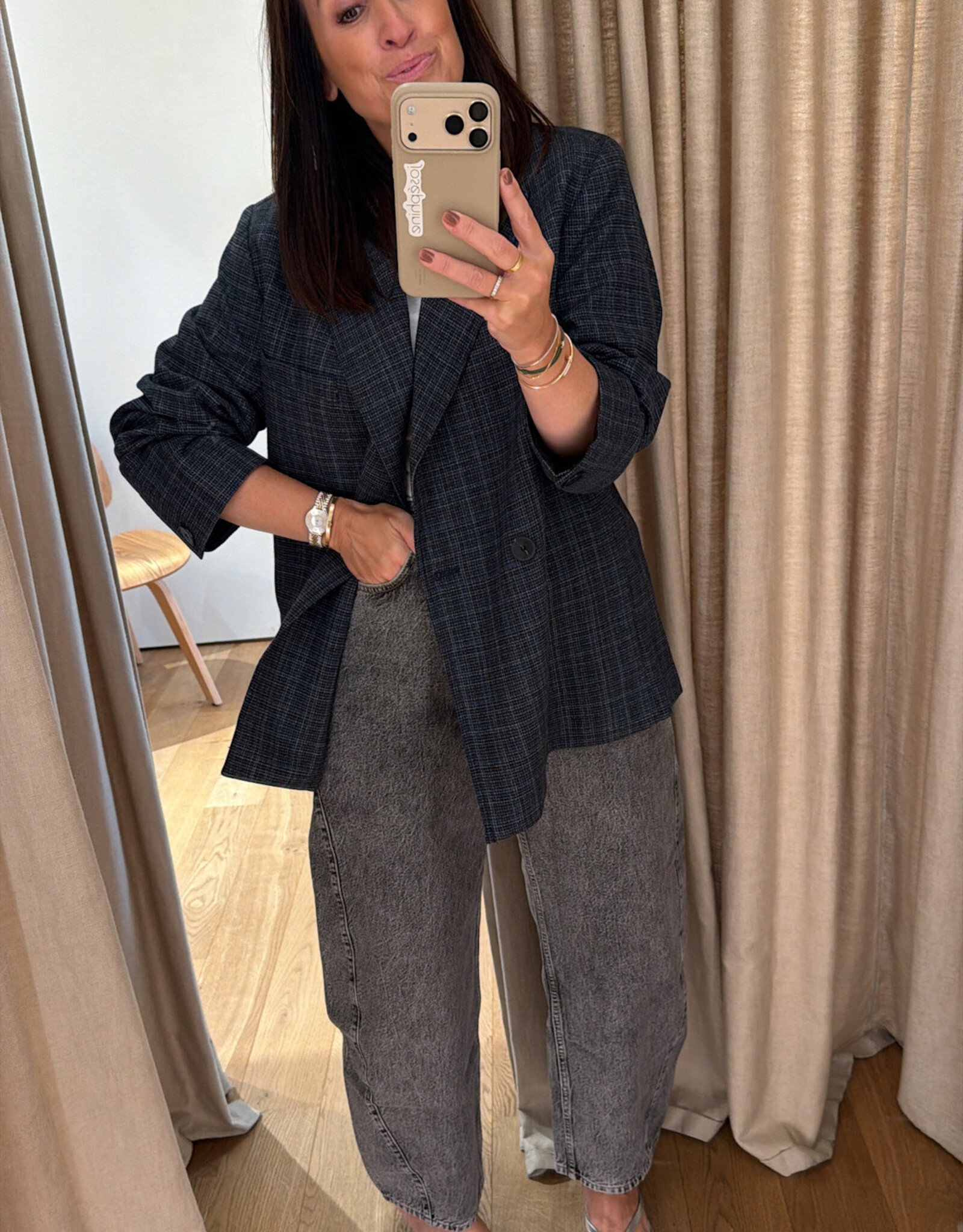 Edited Camilo Blazer Grey Blue Check