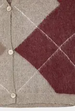 Noted Denny Cardigan Grey Bordeaux Checked
