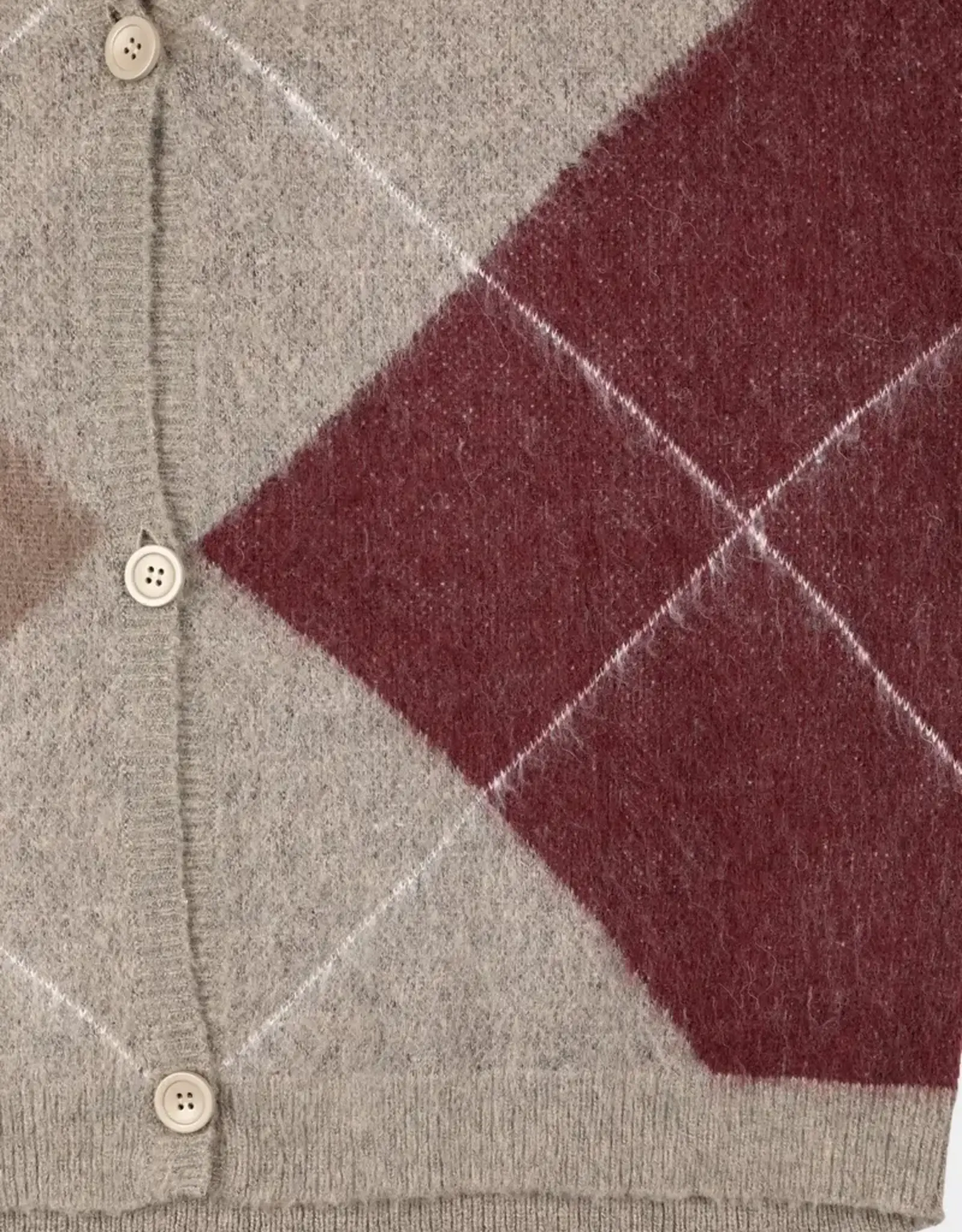 Noted Denny Cardigan Grey Bordeaux Checked